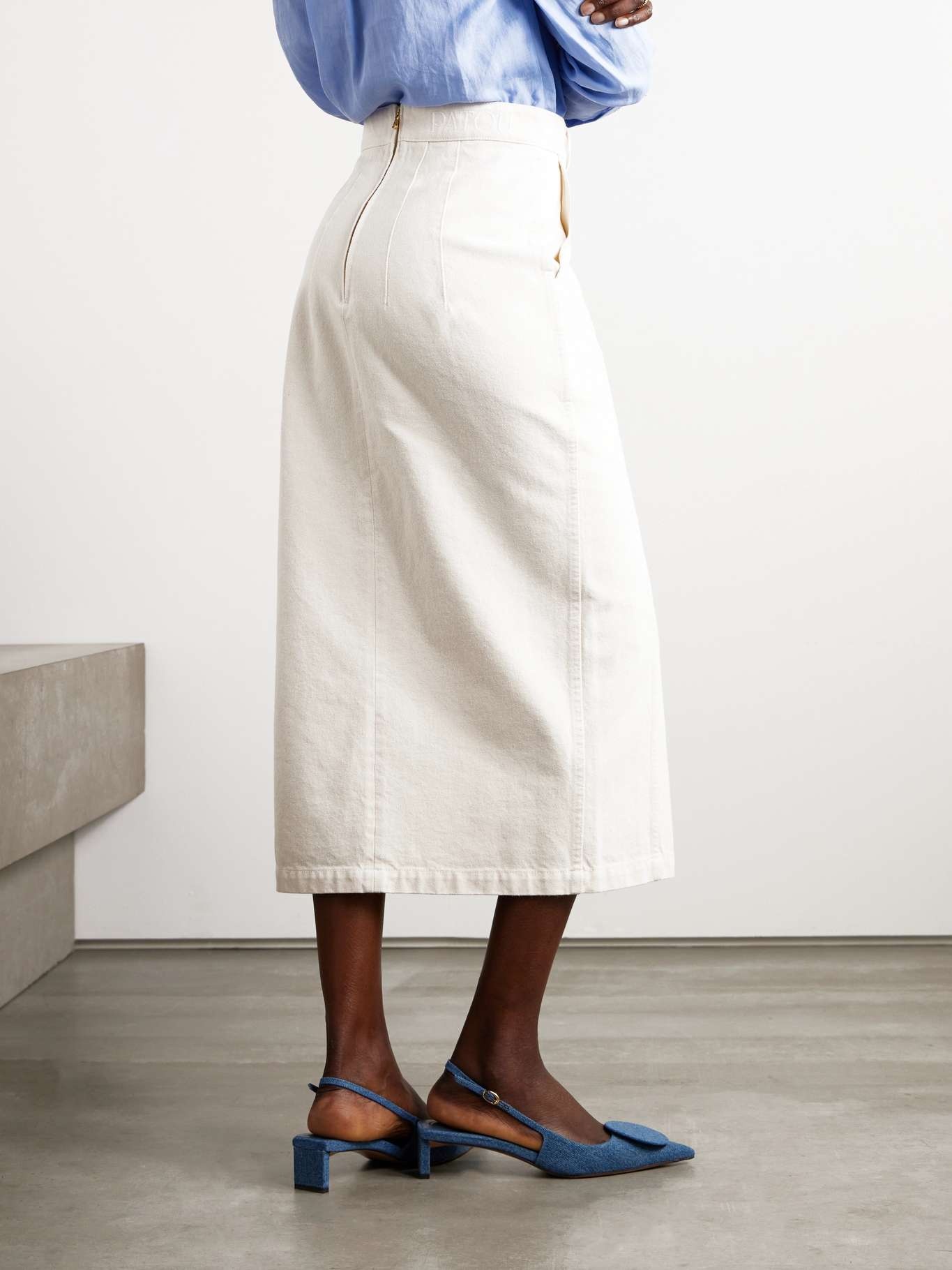 Embellished cotton-twill midi skirt - 3