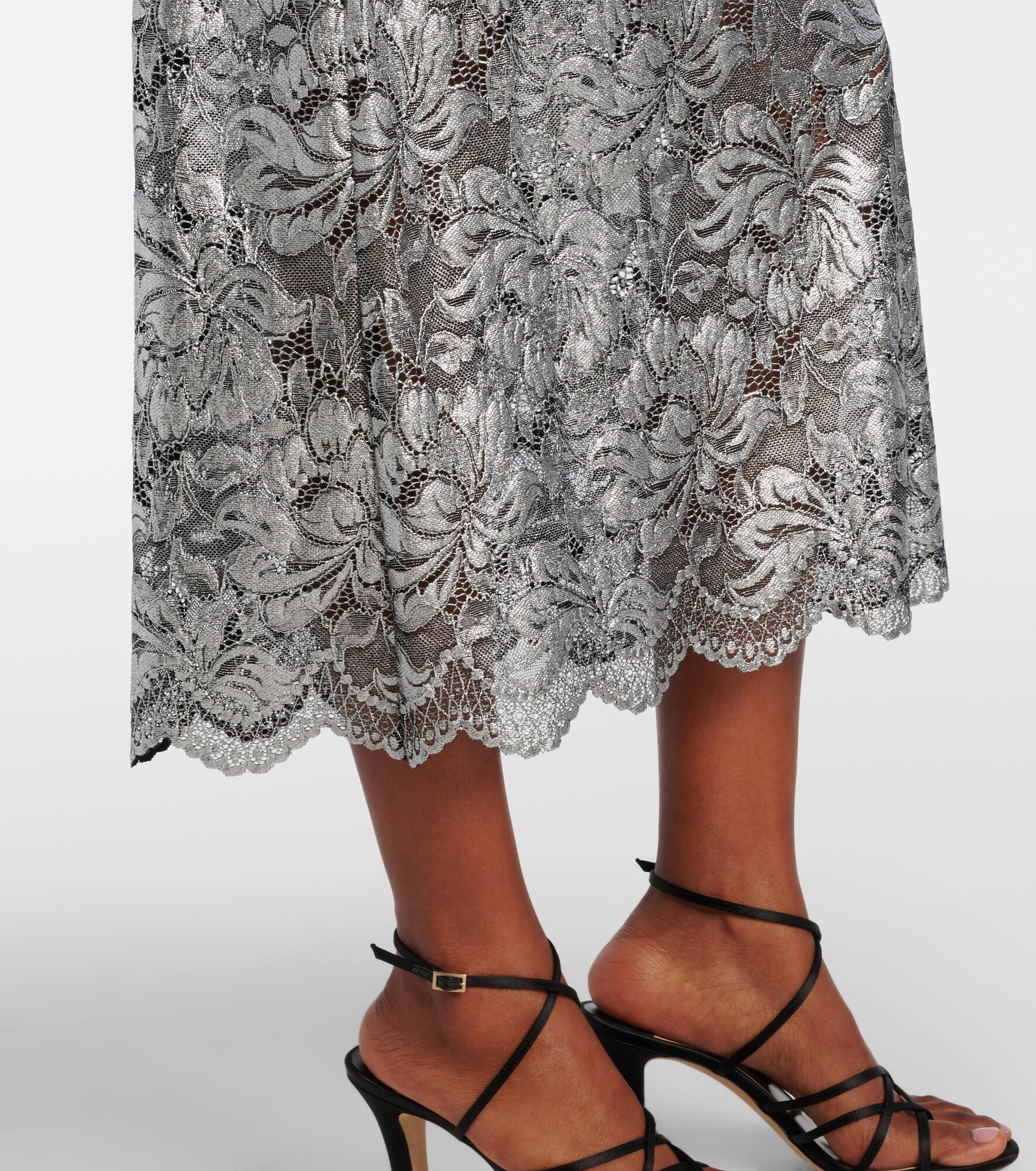 Metallic-effect lace midi skirt - 5