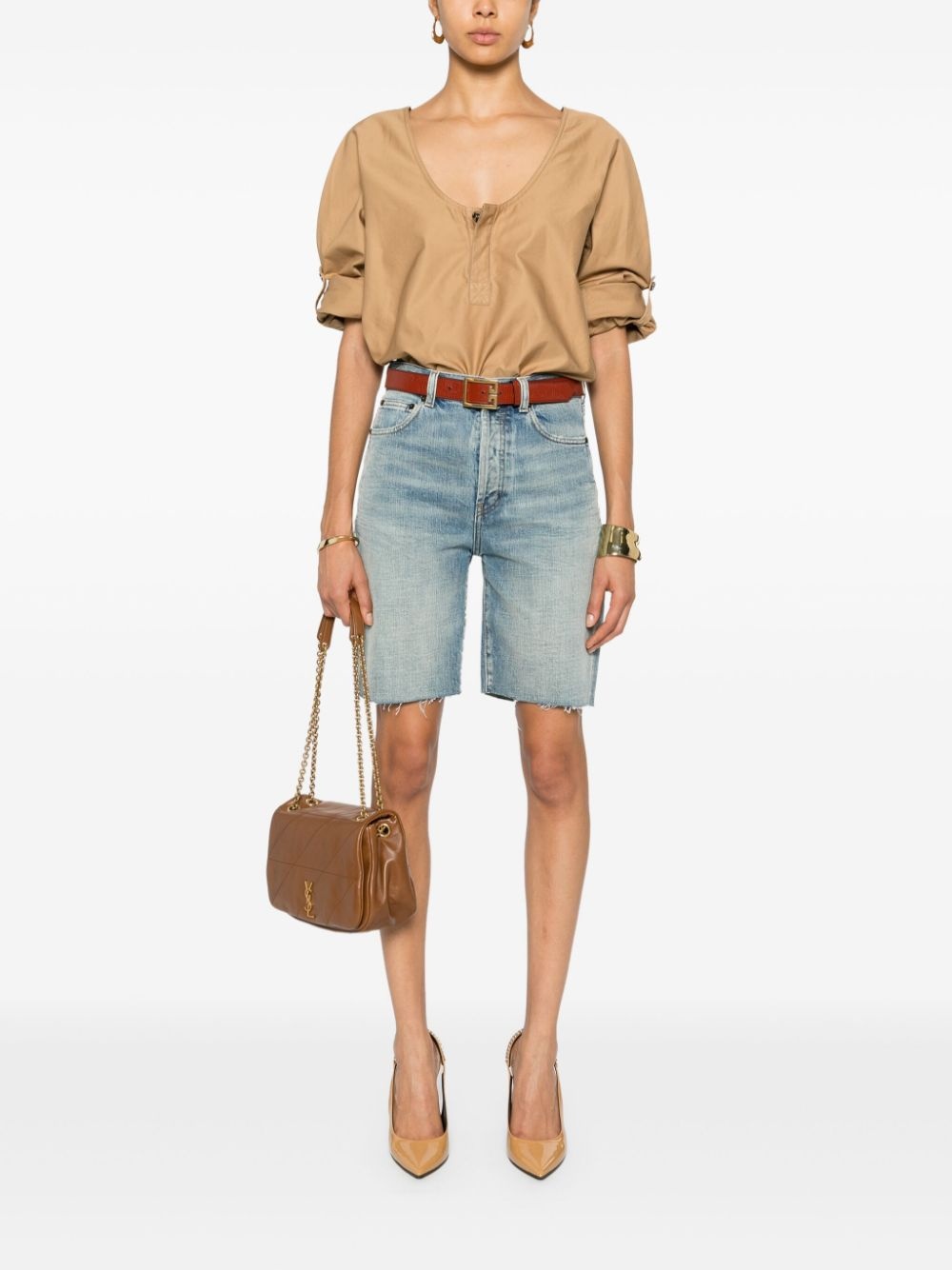 turn-up scoop-neck blouse - 2