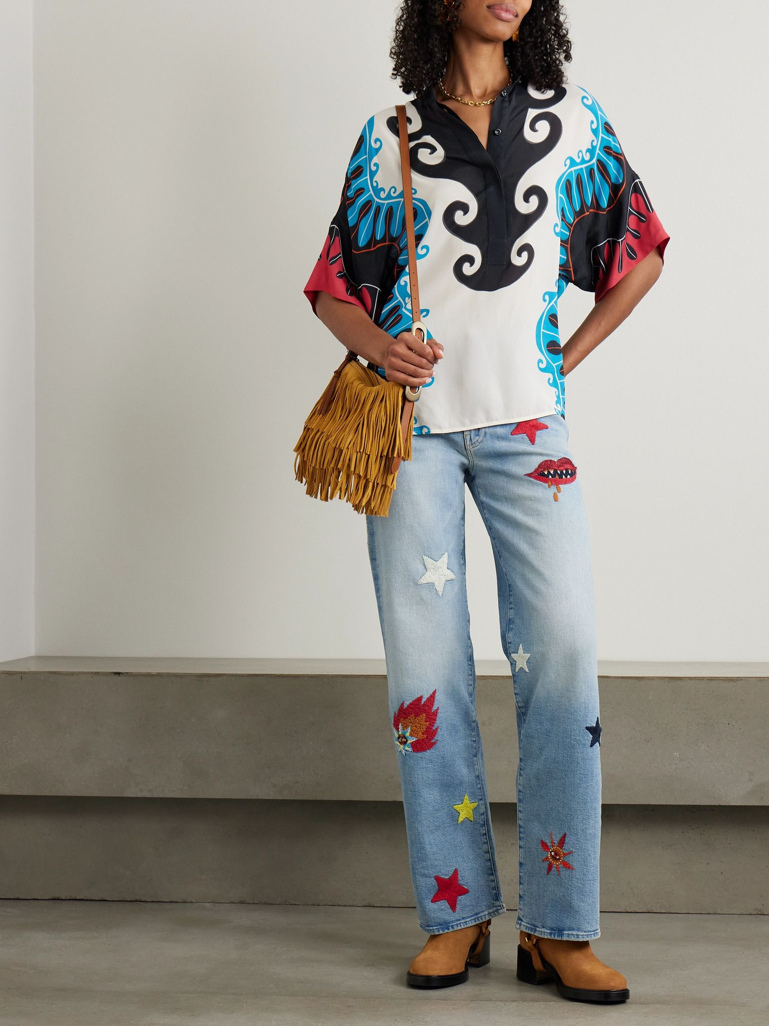 + MOTHER Estelle printed crepe blouse White - 2