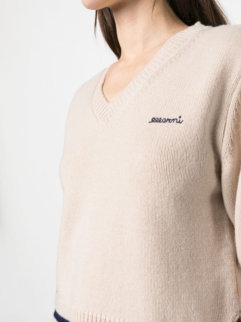 logo-embroidered V-neck jumper - 5