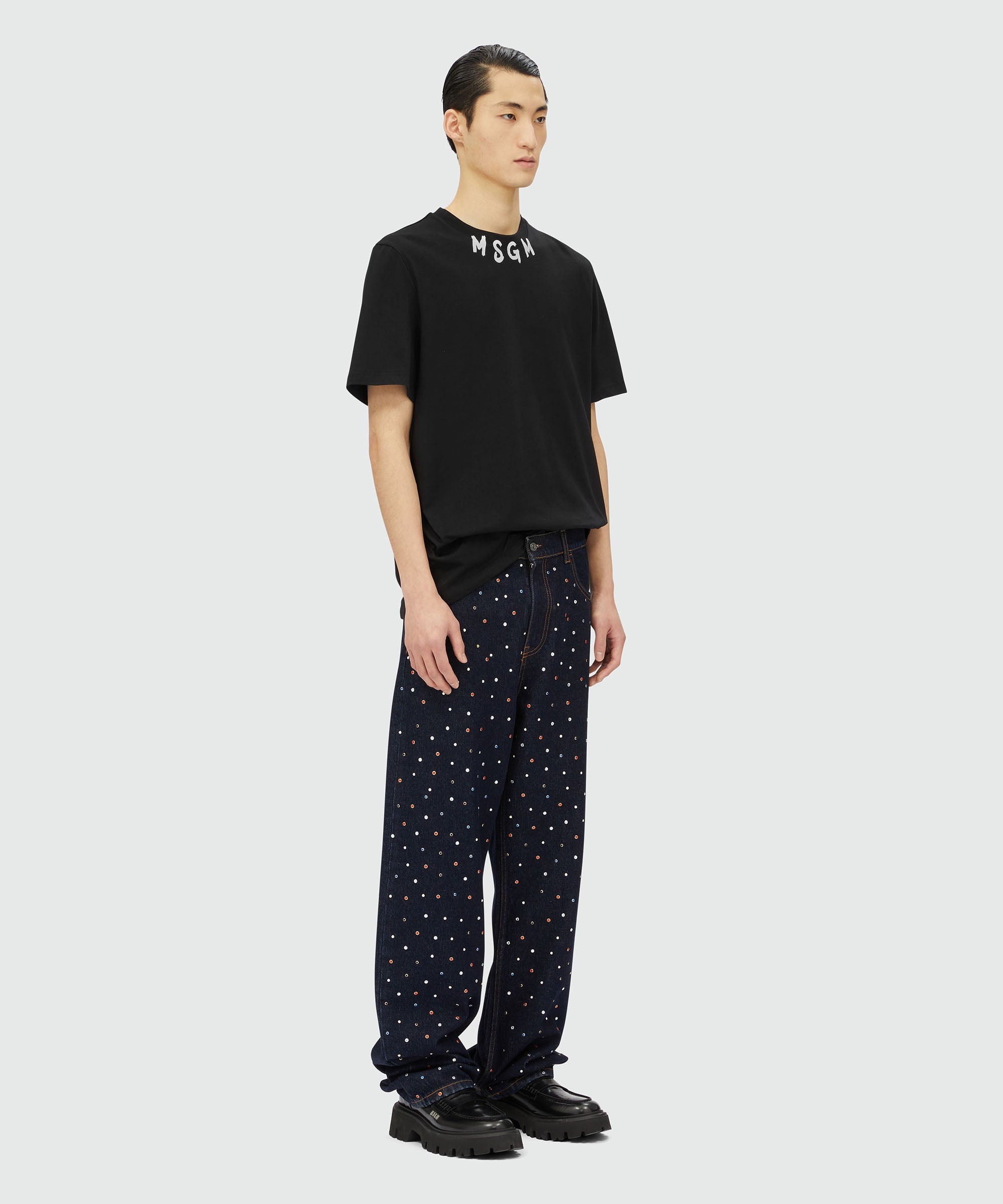 Black jersey t-shirt with brushstroke logo - 4