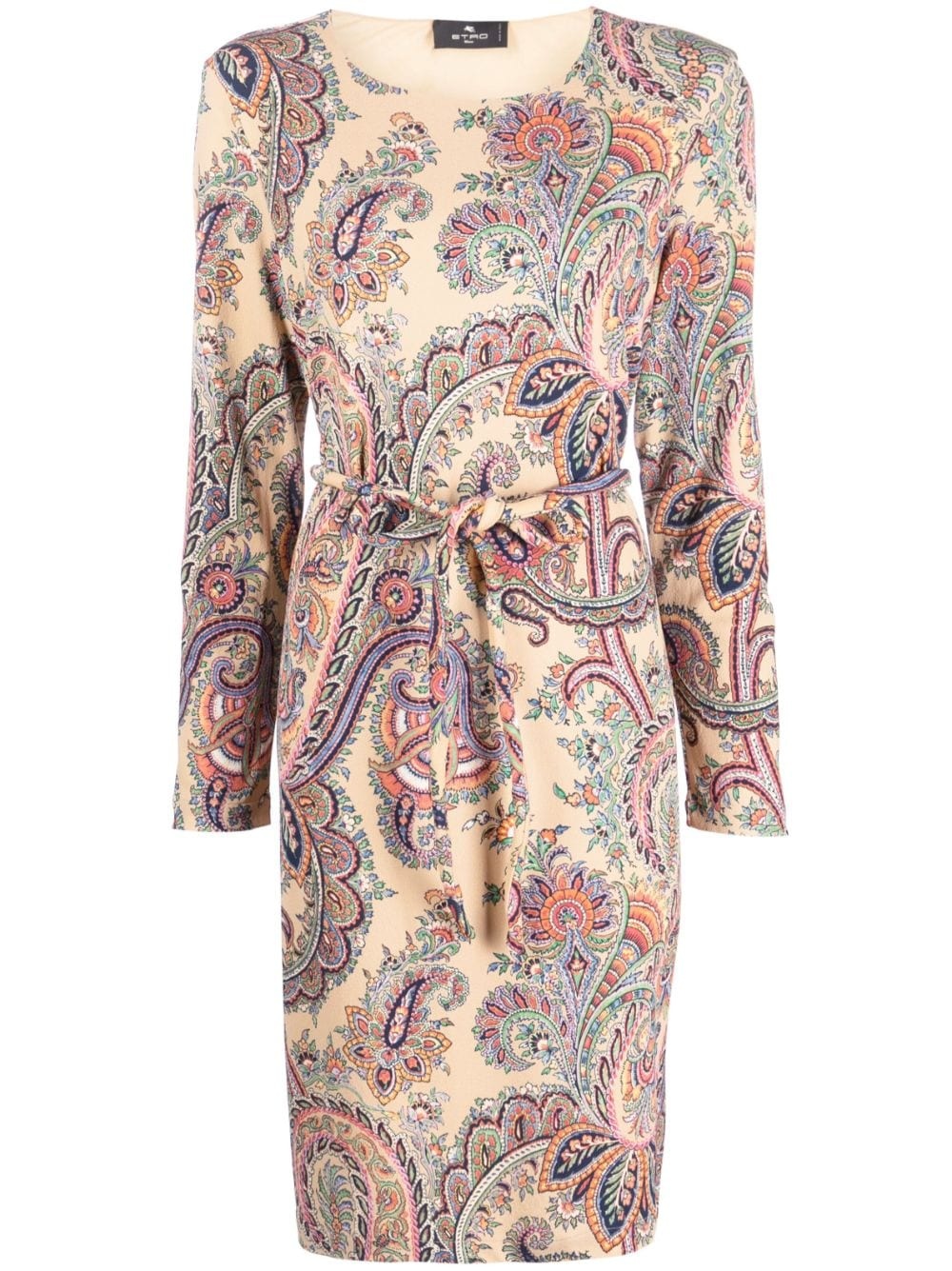 paisley-print belted dress - 1