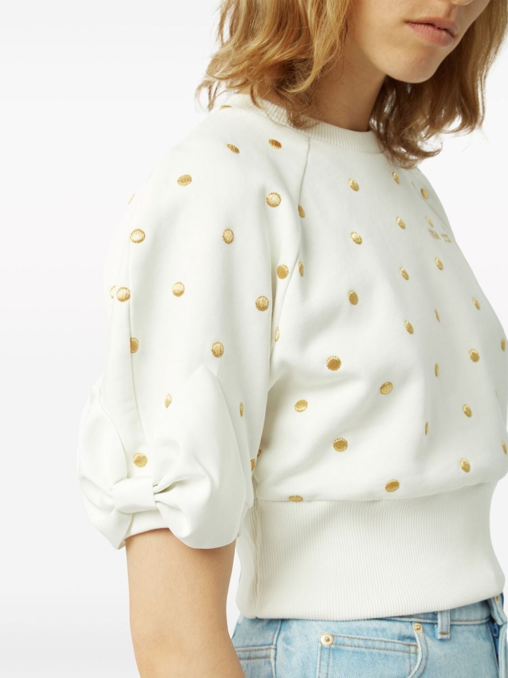 polka dot-embroidered cropped sweatshirt - 5