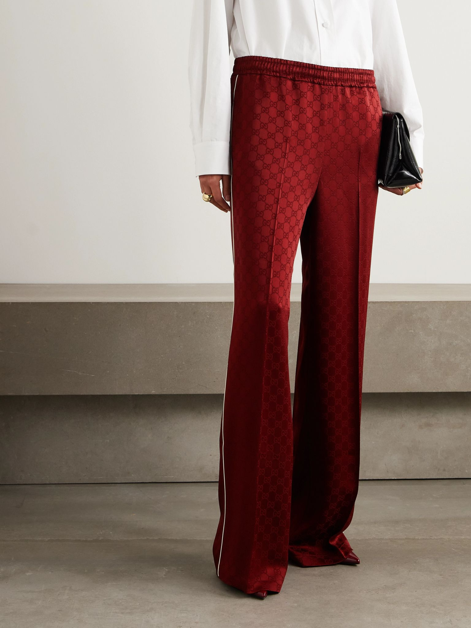 Satin-jacquard straight-leg pants Burgundy - 3