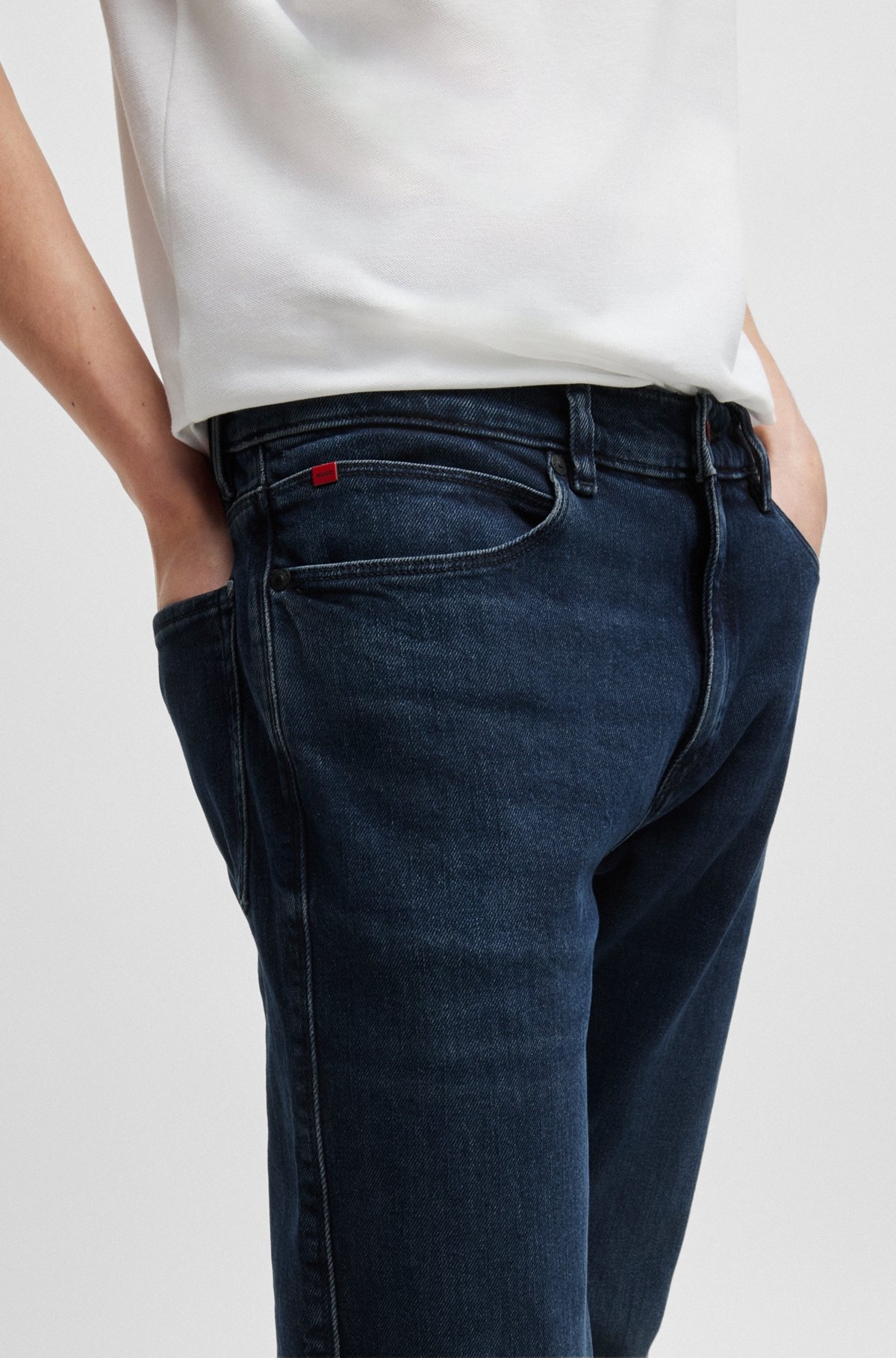 SLIM-FIT JEANS IN BLUE-BLACK STRETCH DENIM - 5