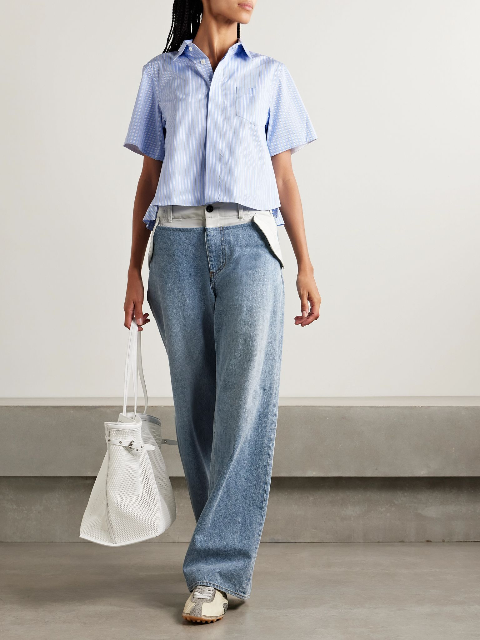 Shell-trimmed mid-rise wide-leg jeans Light blue - 2