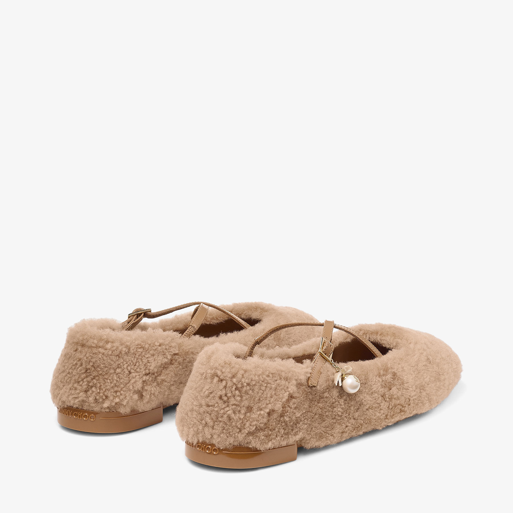 Eleri Ballerina S
Toffee Shearling Ballerina Pumps with Pearl Charm - 5