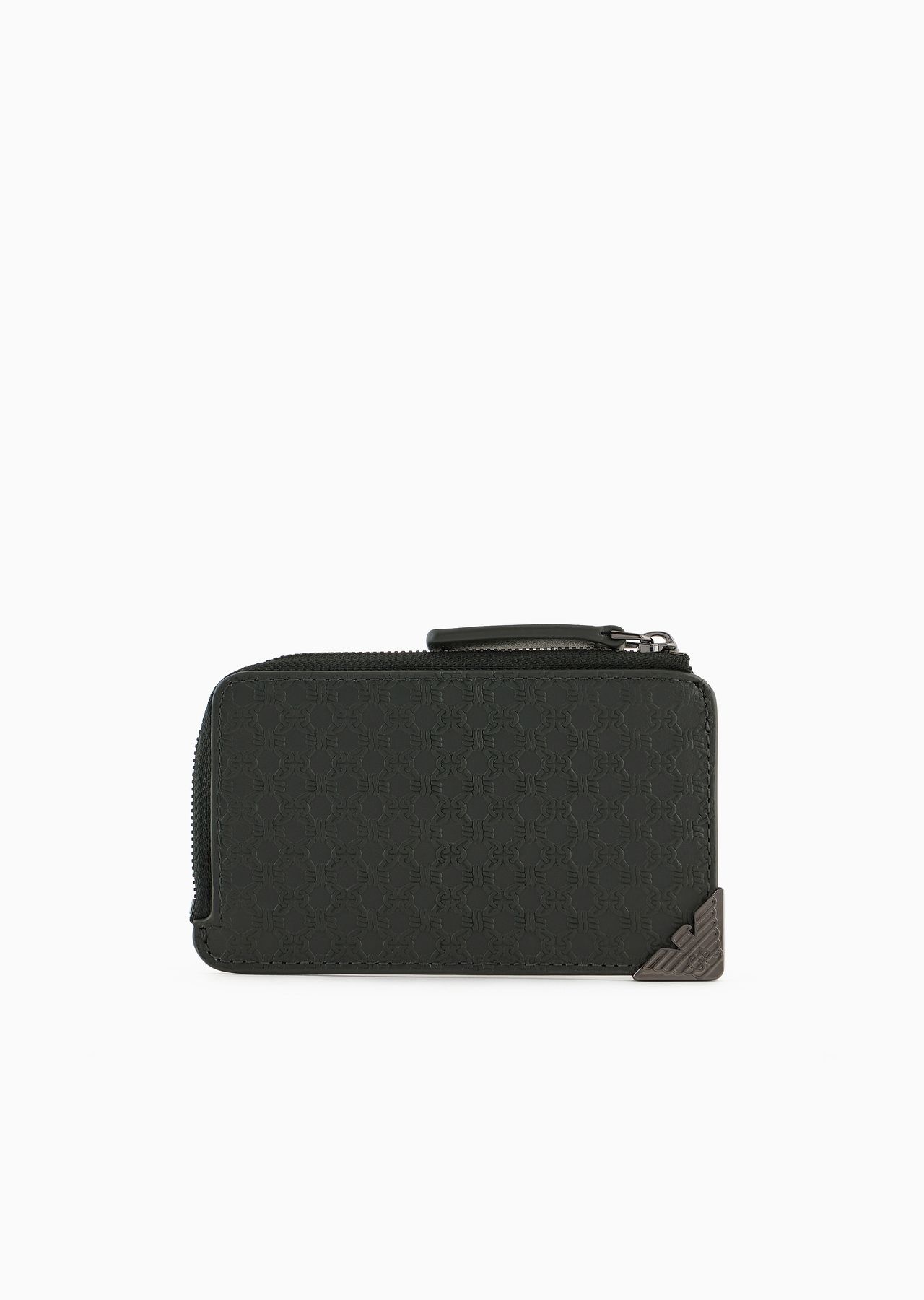 Leather zipped card holder with all-over embossed pattern - 1