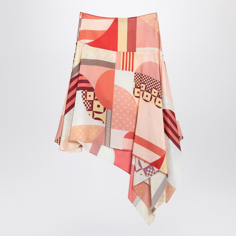 Fendi Pink Silk Skirt With Patchwork Print Women - 2