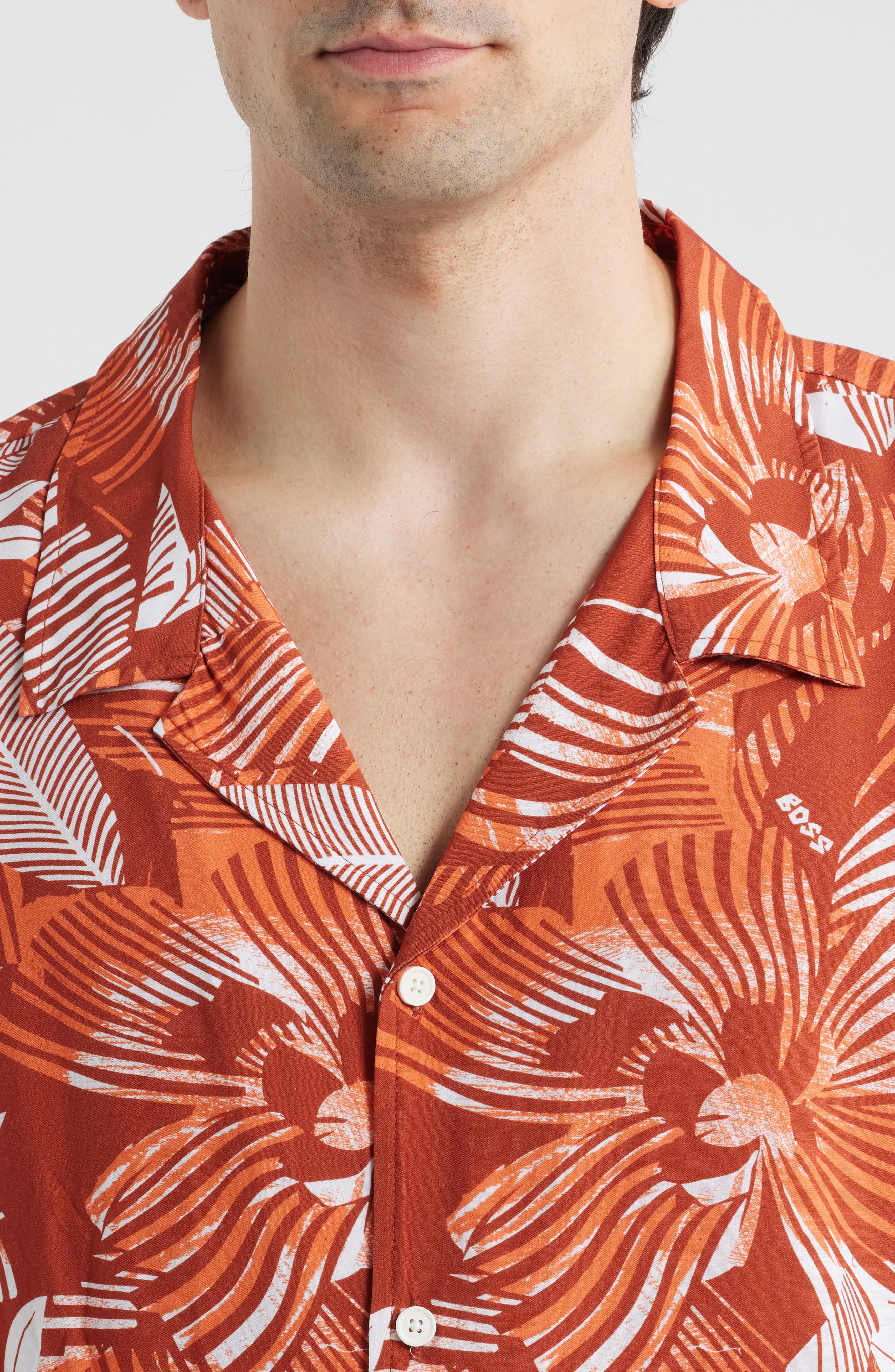 BOSS Beach Camp Shirt in Bright Orange at Nordstrom - 4