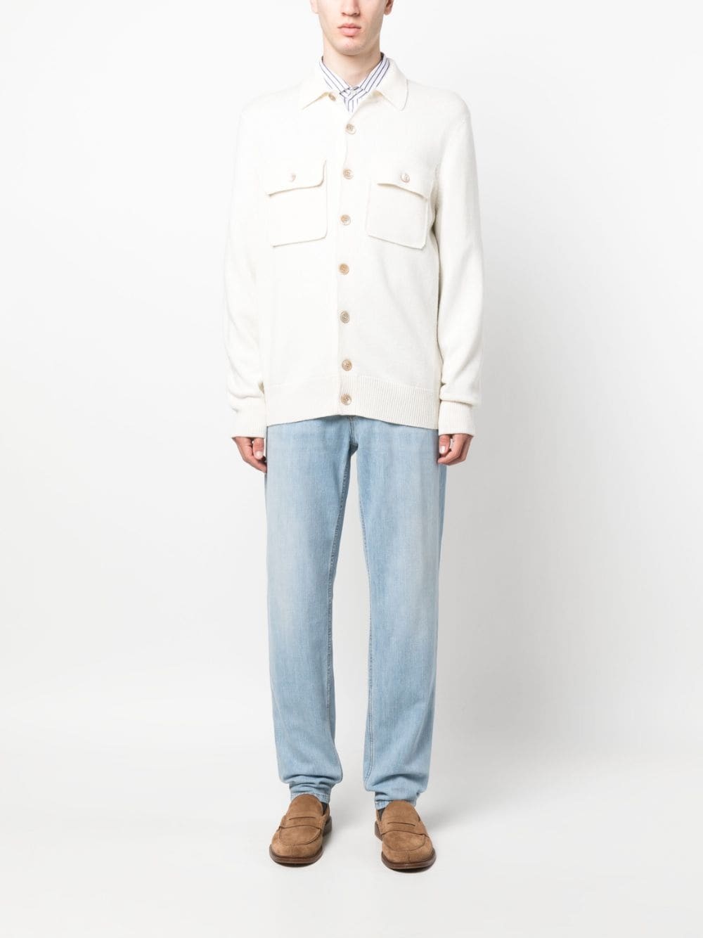 fine-knit cashmere shirt cardigan - 2
