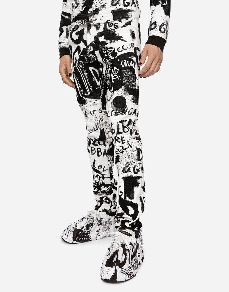 White skinny jeans with graffiti print - 4