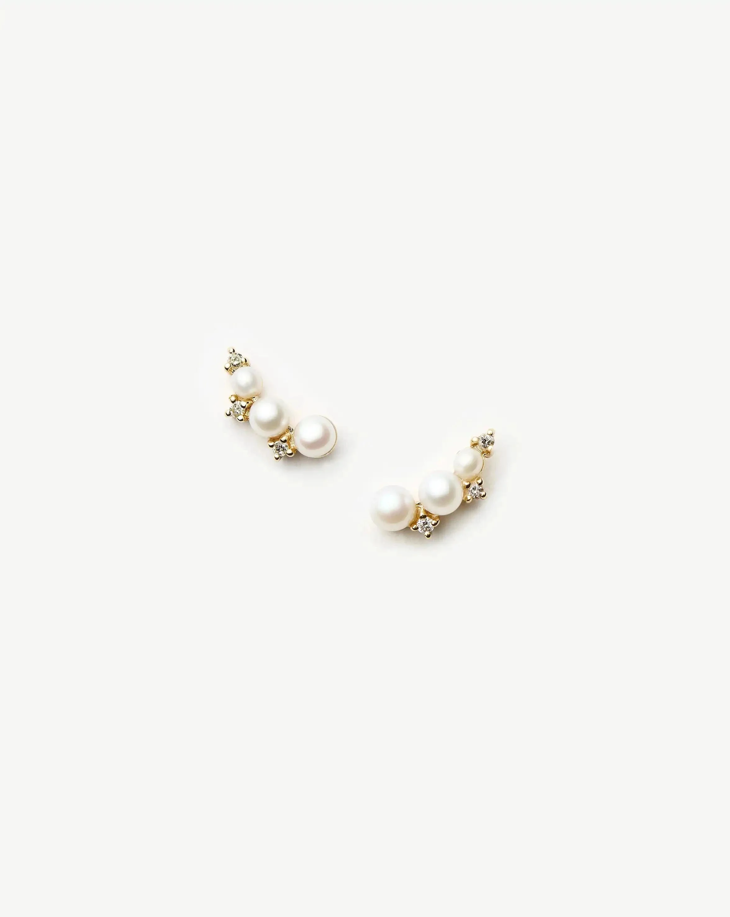 Solid Gold Diamond & Pearl Mini Climber Stud Earrings - 1