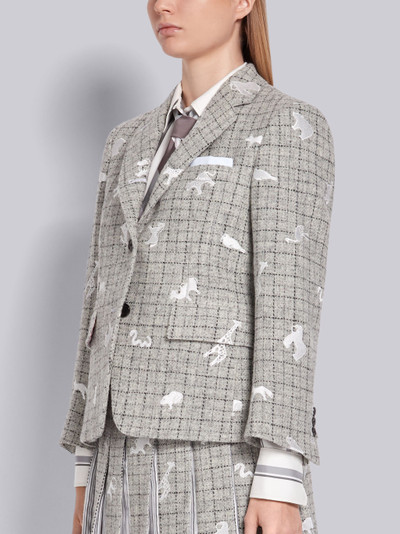 Thom Browne Light Grey Harris Wool Tweed Animal Icon Embroidered Classic Jacket outlook