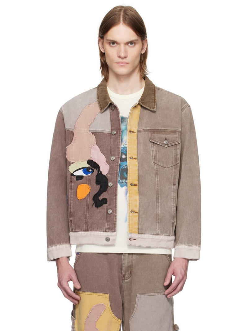 Brown Patchwork Face Colorblocked Twill Jacket 1