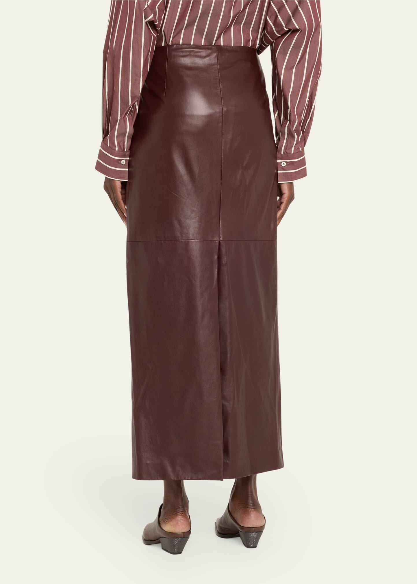 Stretch Nappa Leather Midi Skirt - 3