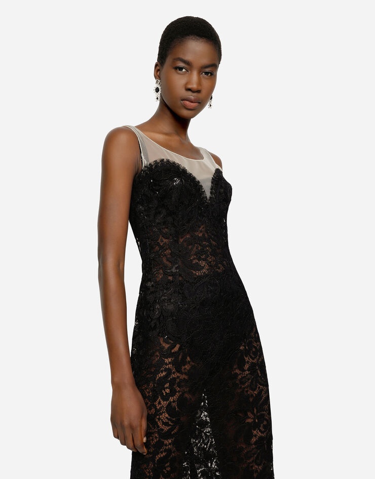 Dolce & Gabbana Sleeveless lace and tulle calf-length dress -  F6R0BTFLMOKN0000 | REVERSIBLE
