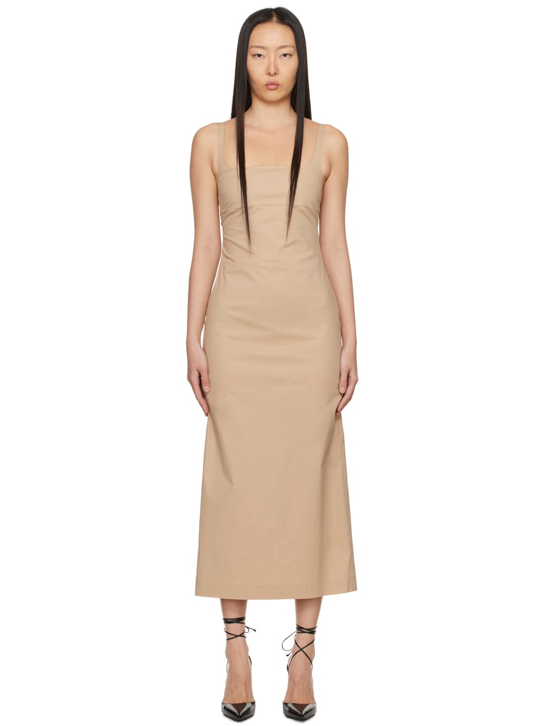 Beige Square Neck Maxi Dress - 1
