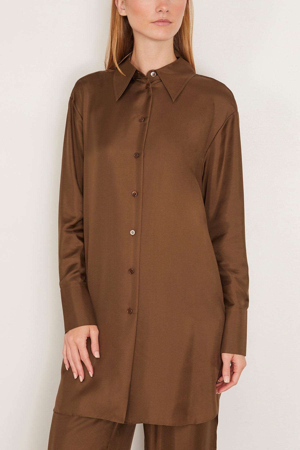 Oversized Silk Shirt in Forest - 3