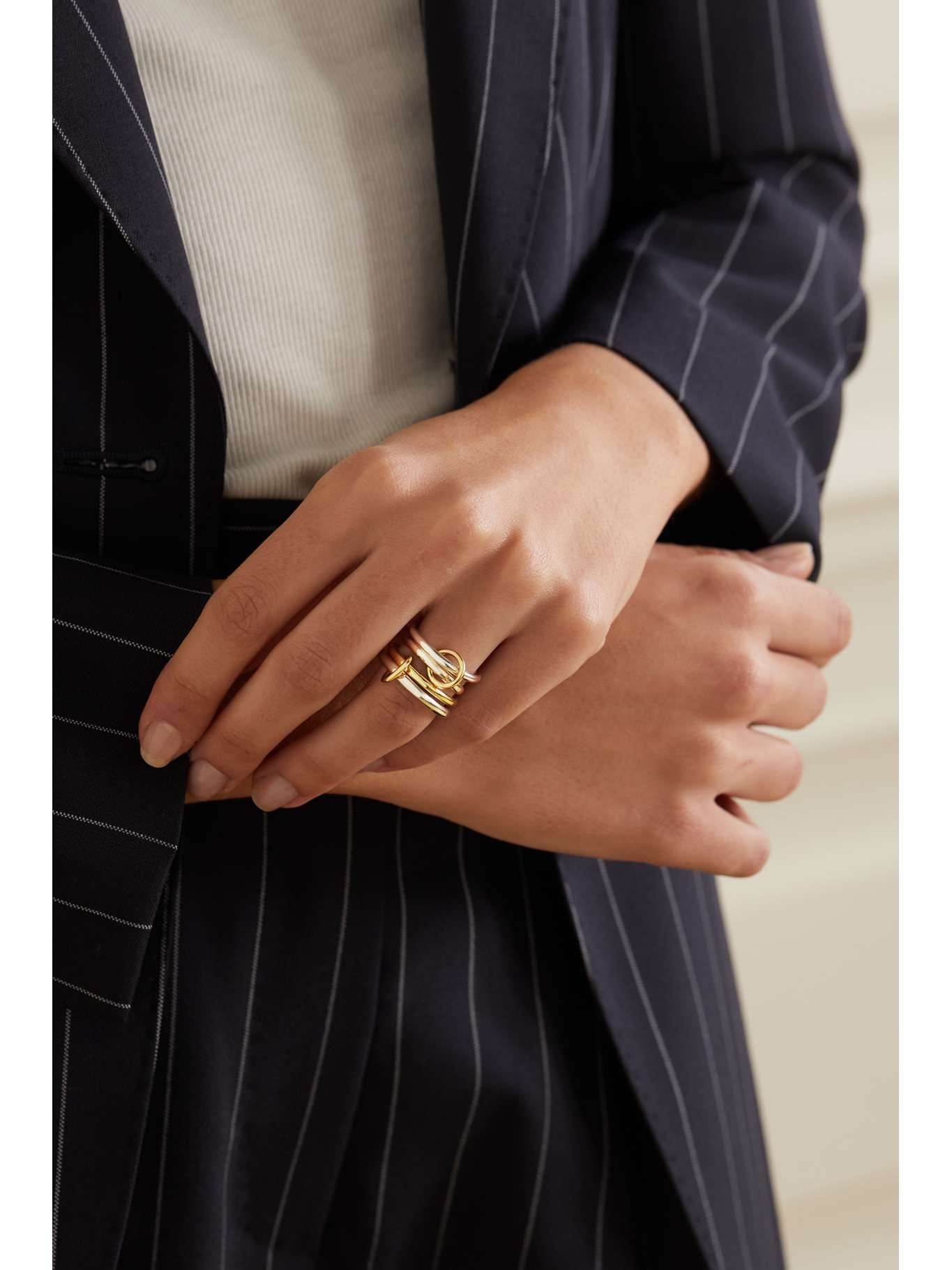 Cancer set of four 18-karat gold and sterling silver ring - 2