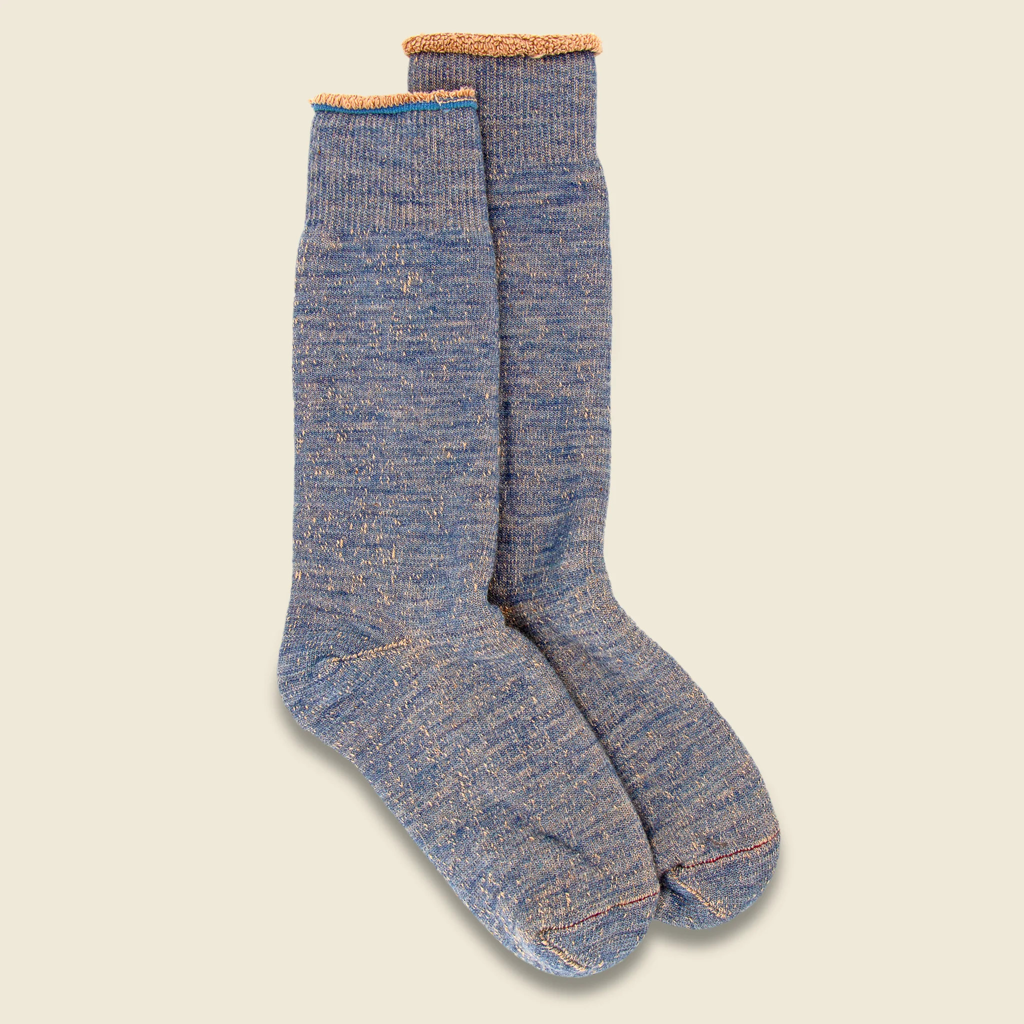 Merino Wool Double Face Crew Sock - Blue/Brown - 1