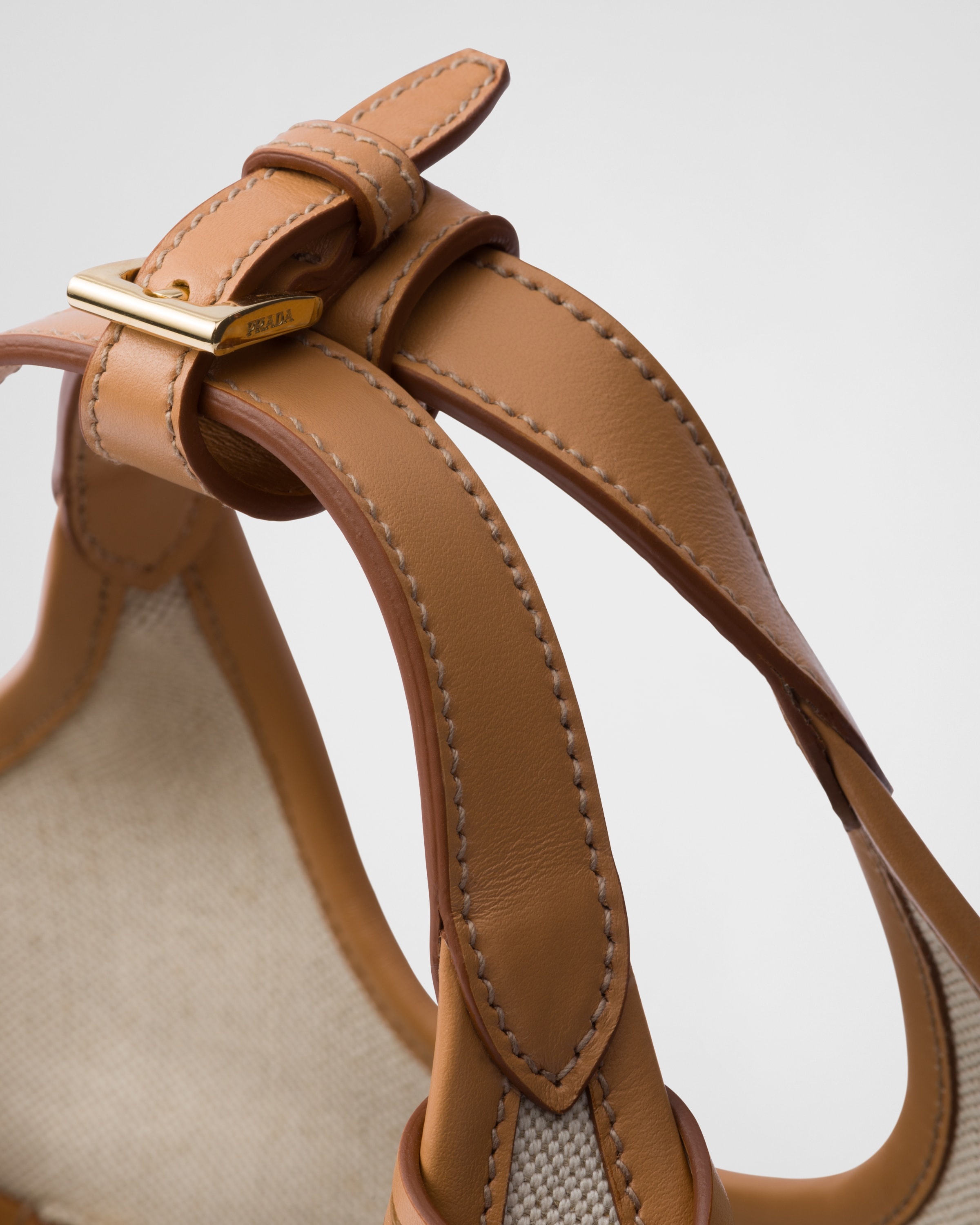 バッグ・カバンその他 PRADA | Linen blend and leather mini-buckle bag 1BE074 PRADA Linen blend and leather mini-buckle bag