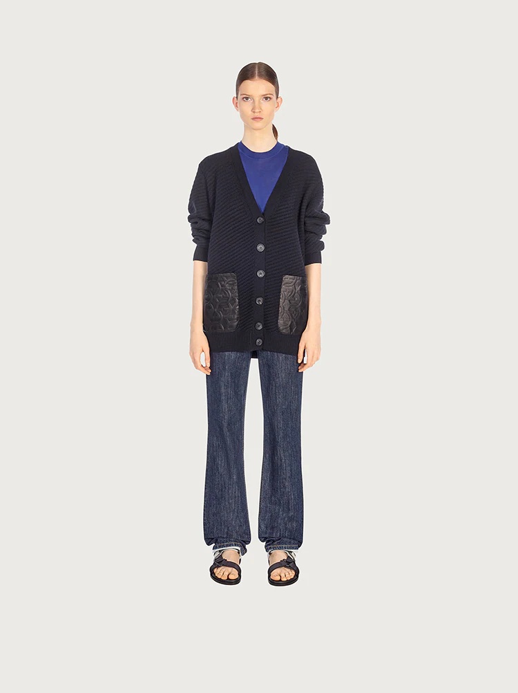 CARDIGAN WITH LEATHER POCKETS - 3