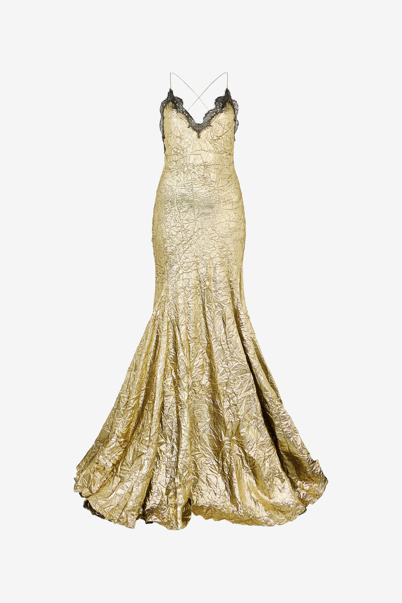 Gold Maxi Dress in Craquelé Silk Blend 1