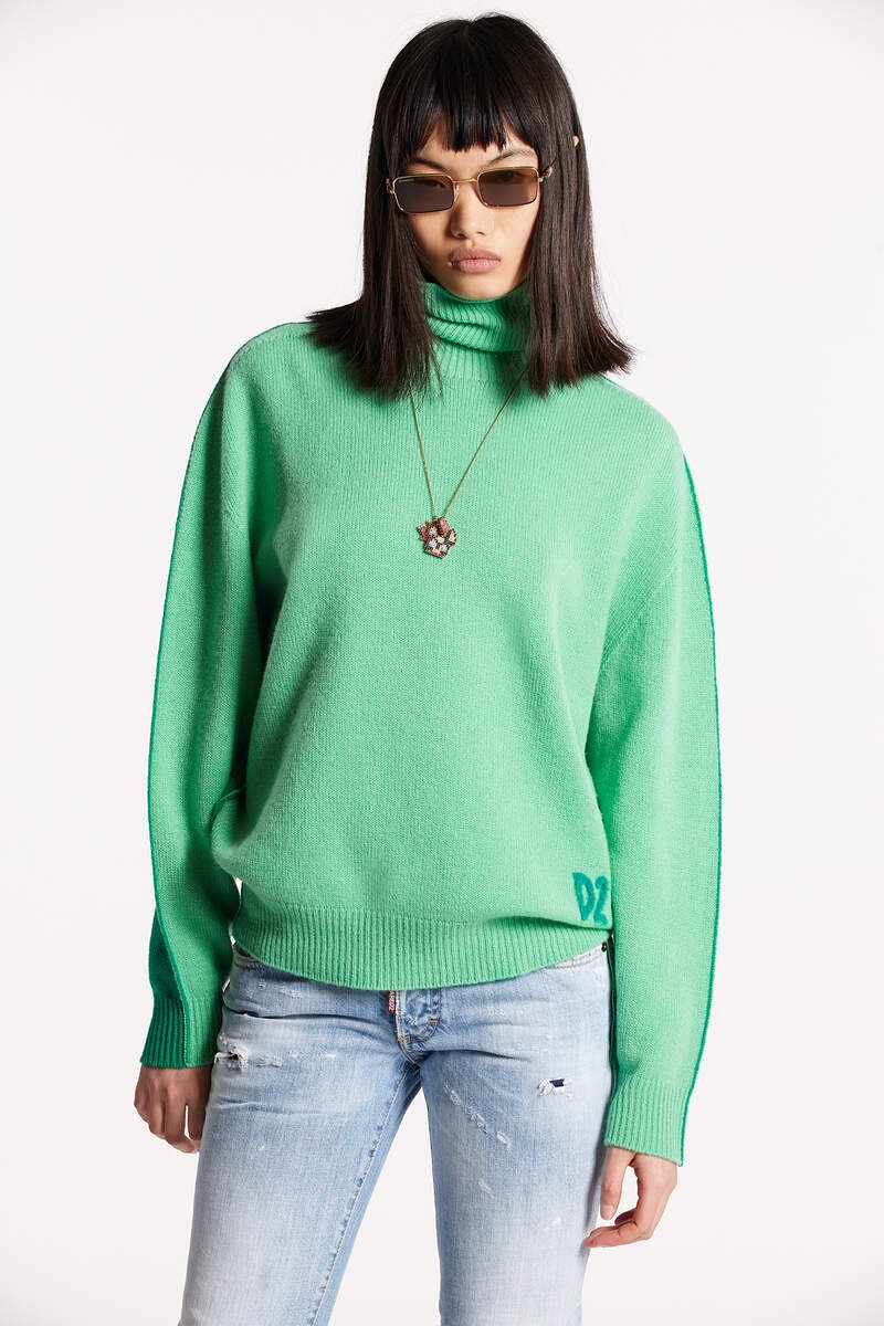 CONTRAST COLOR TURTLENECK KNIT - 1