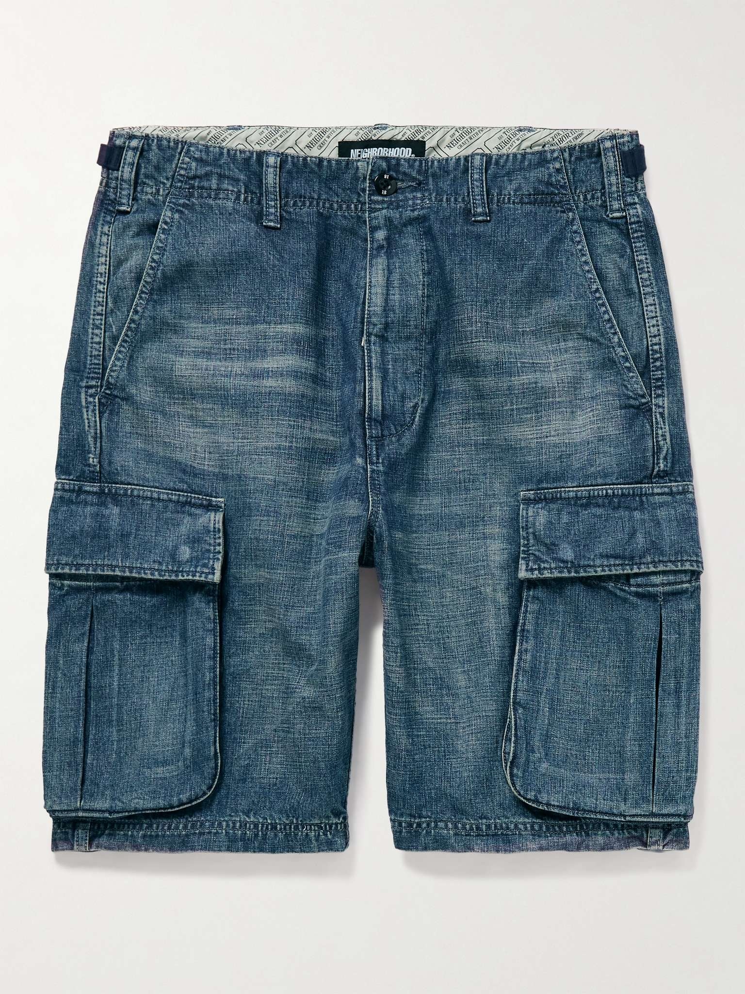 Washed-Denim Cargo Shorts - 1