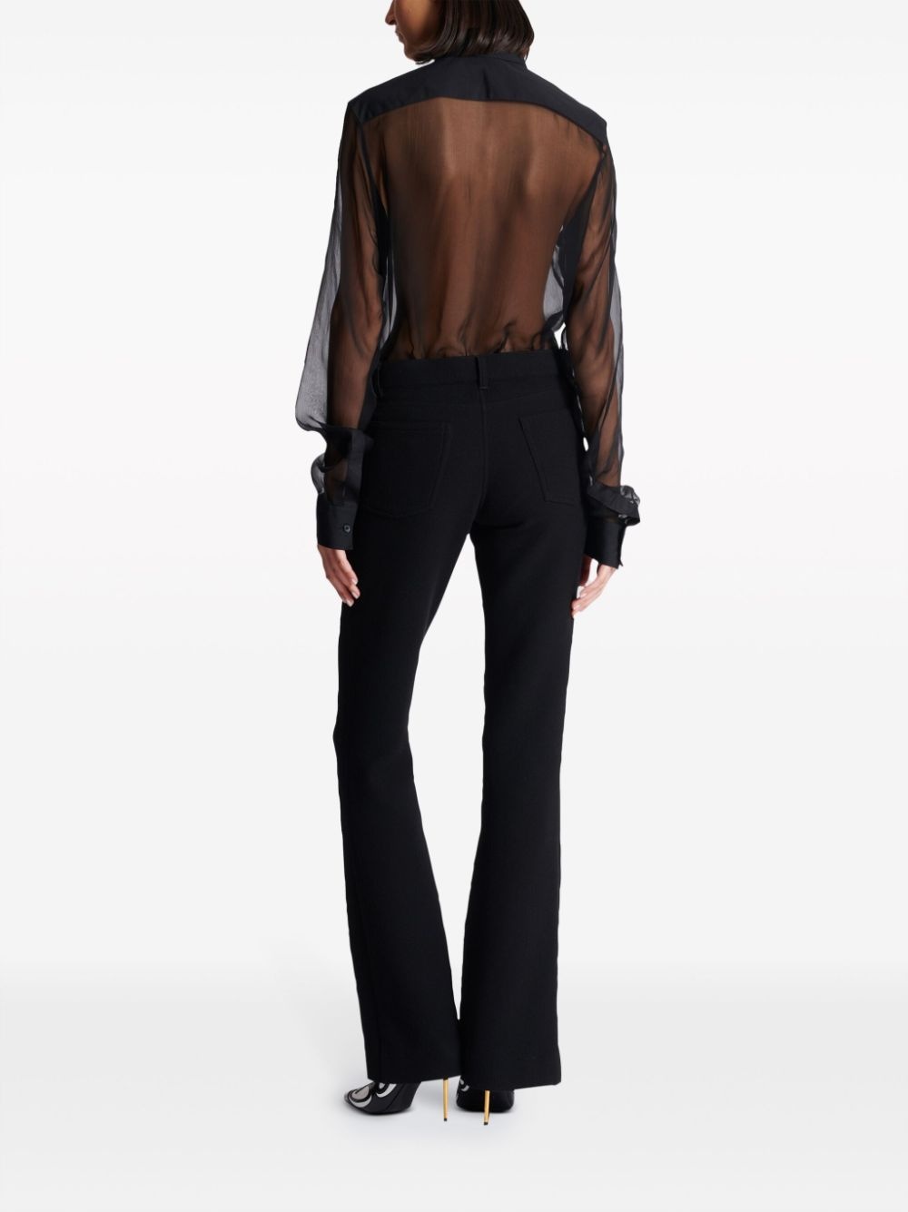 virgin wool crepe-texture flared trousers - 4