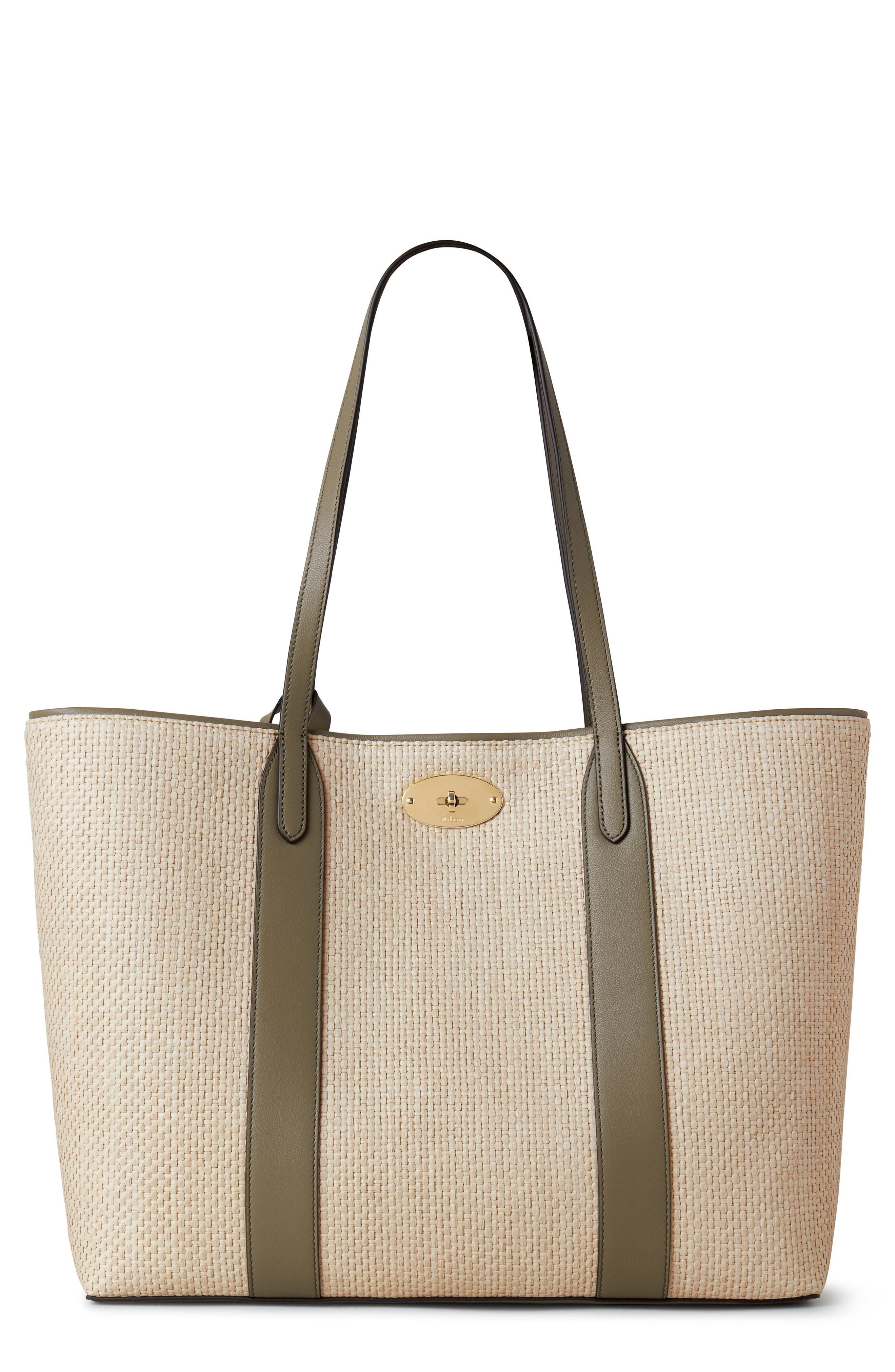Mulberry Bayswater Raffia & Leather Tote in Linen Green/Natural at Nordstrom - 1