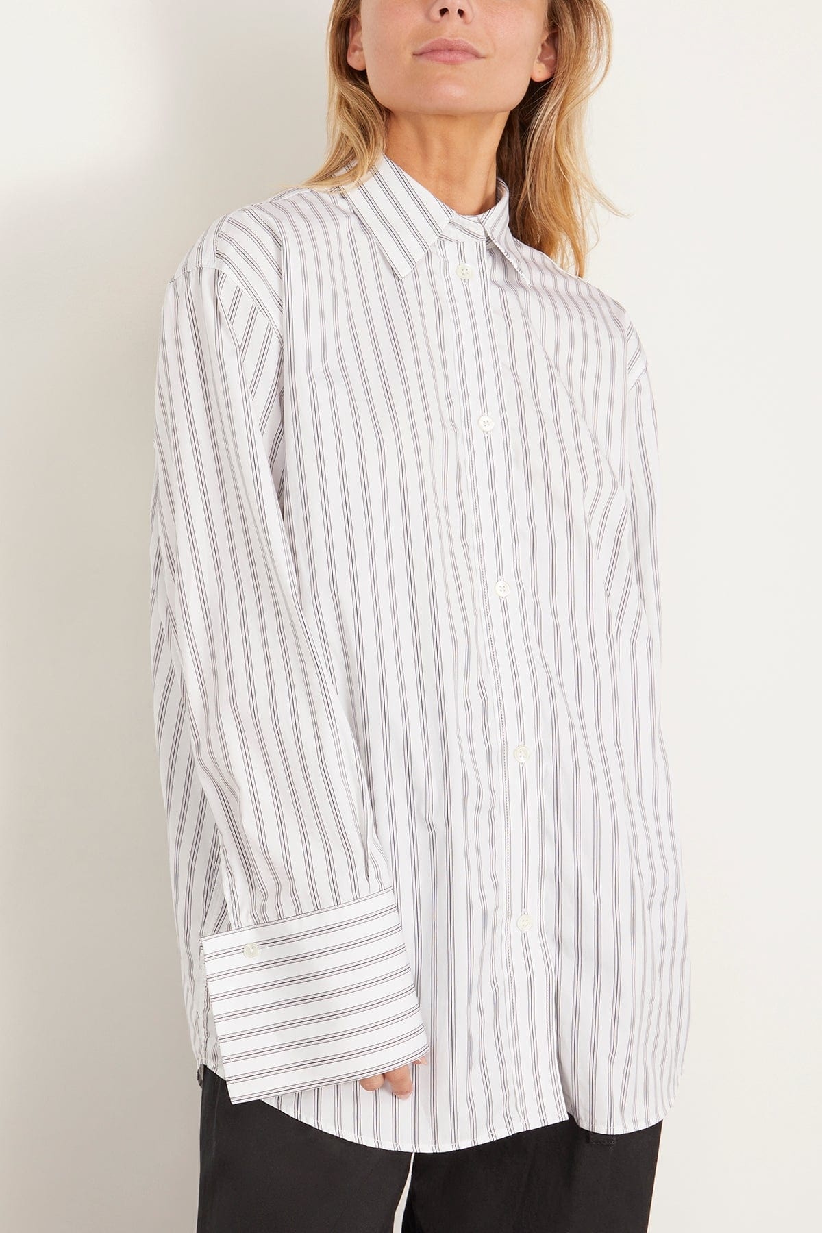 Oversized Striped Shirt in White / Black Wide Stripe - 3