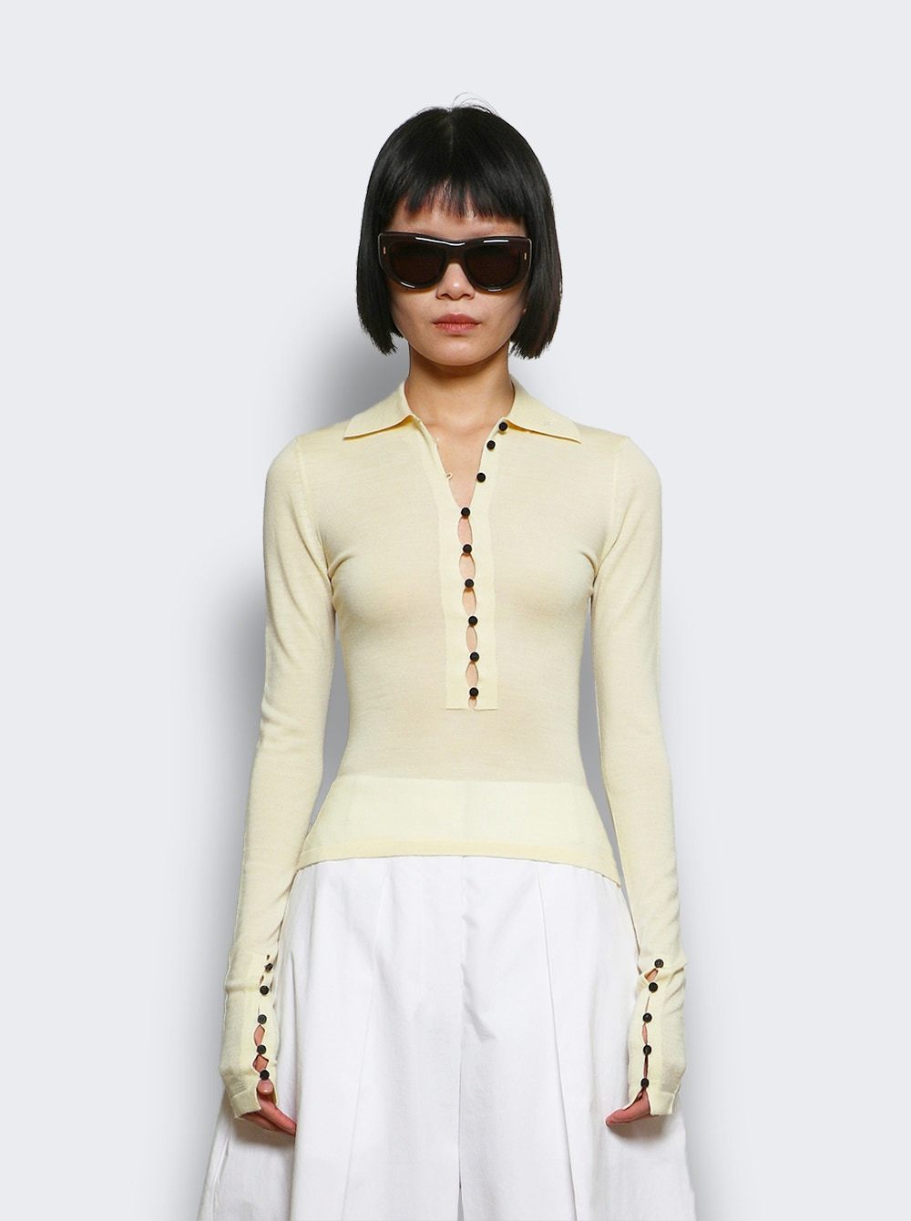 The Merino Long Sleeve Polo Shirt Pale Yellow - 3