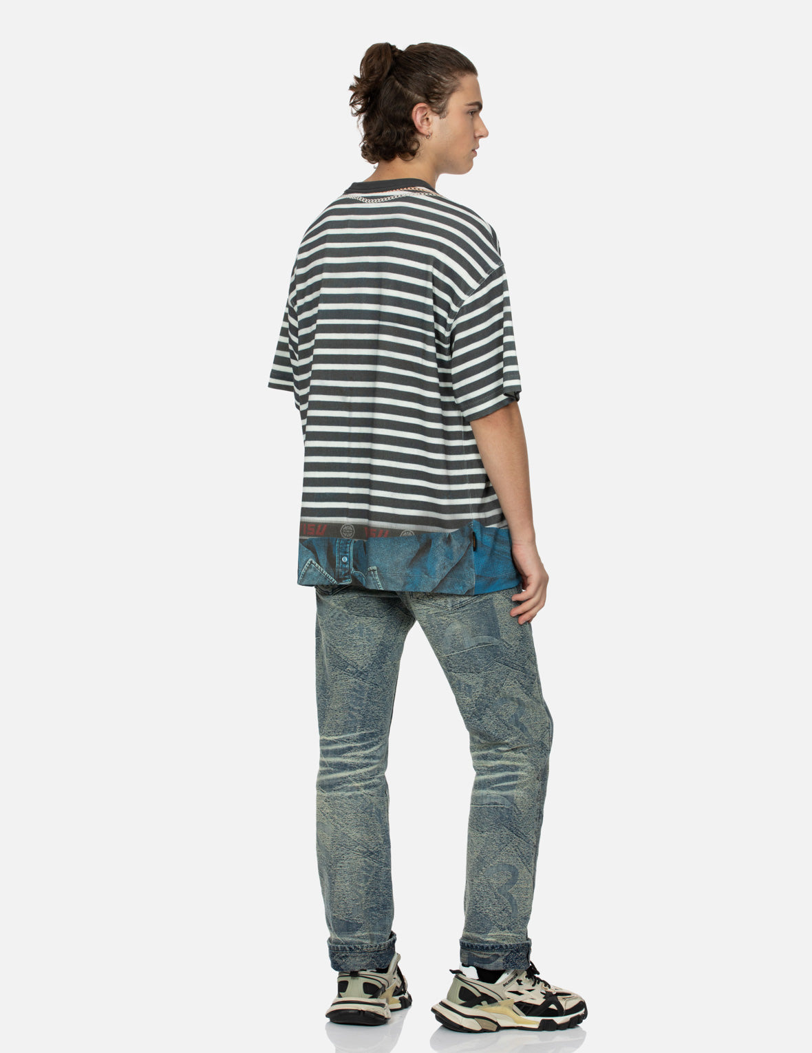 TROMPE-L'OEIL AND SEAGULL PRINT LOOSE FIT STRIPE T-SHIRT - 4