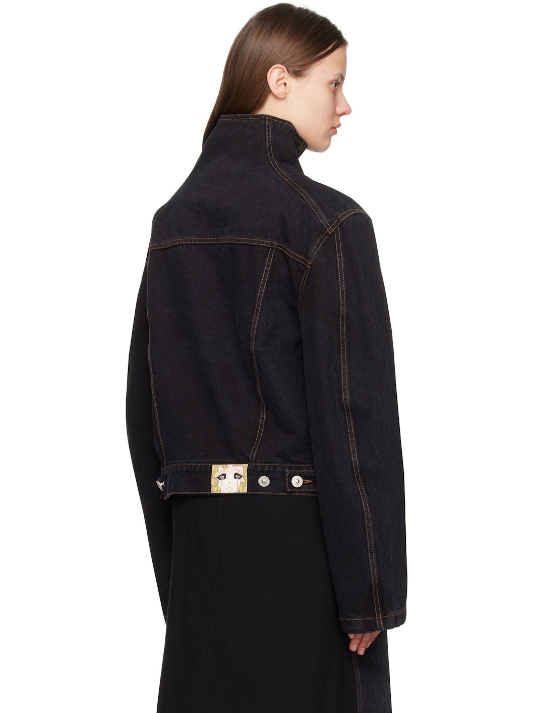 Black High Neck Denim Jacket - 3