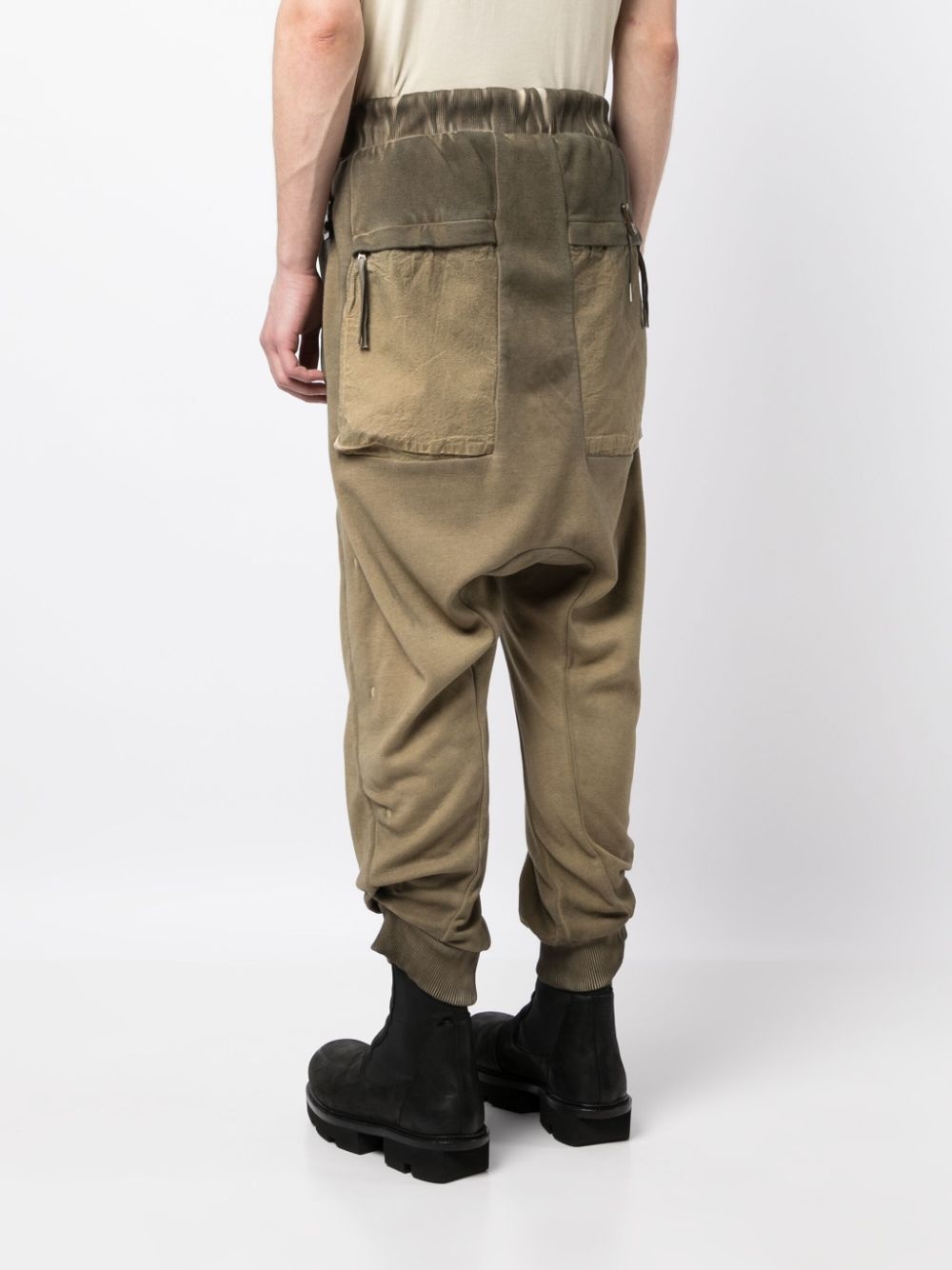 faded drop-crotch cotton track pants - 4