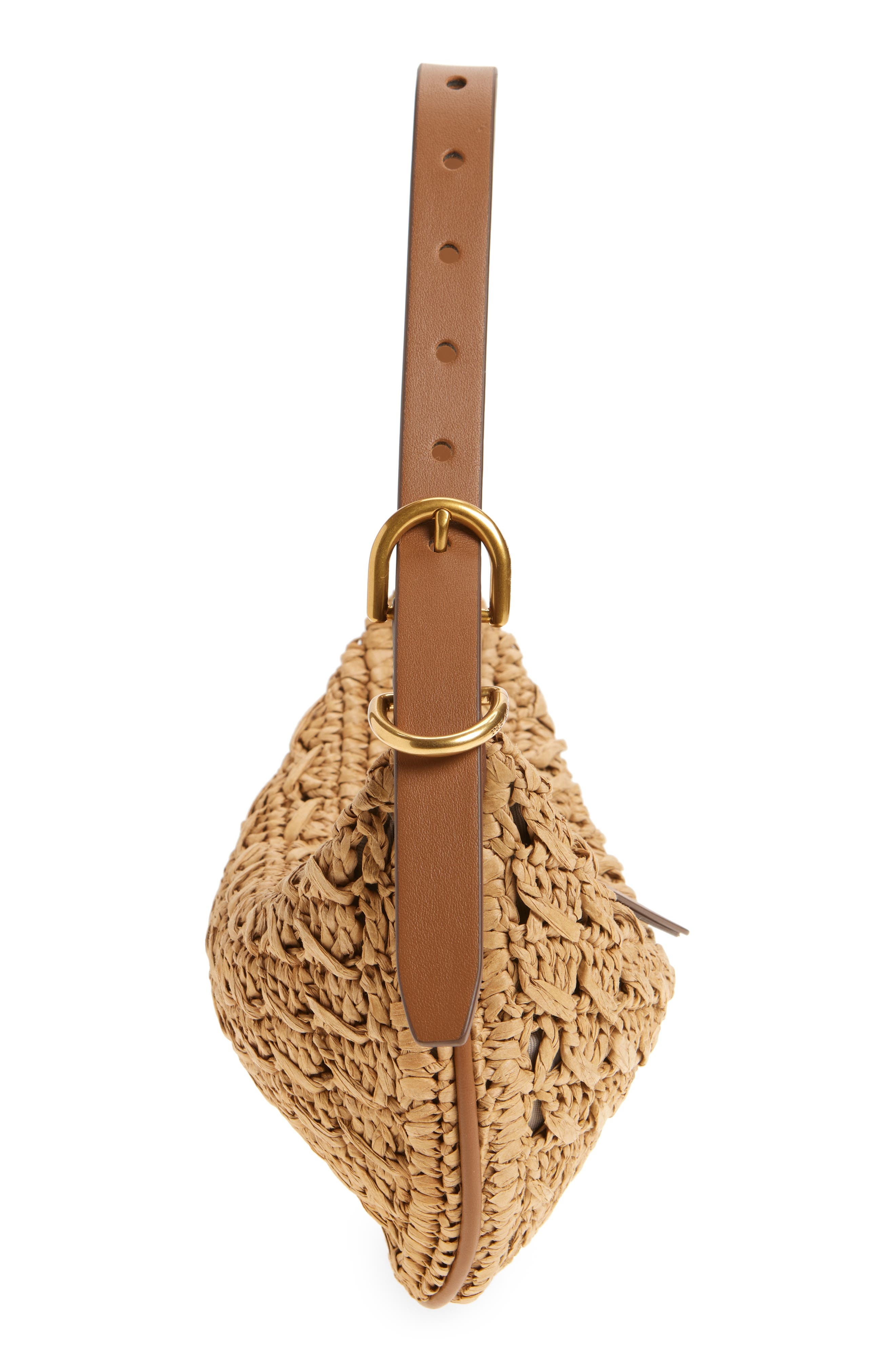 rag & bone Small Mercer Woven Straw Hobo Bag in Cognac at Nordstrom - 4