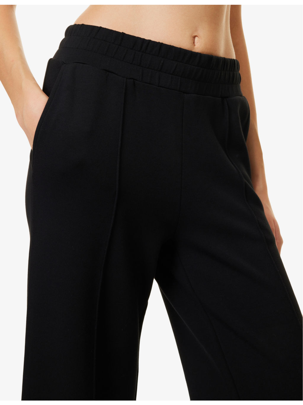 Drawstring-waistband wide-leg mid-rise stretch-woven trousers - 5
