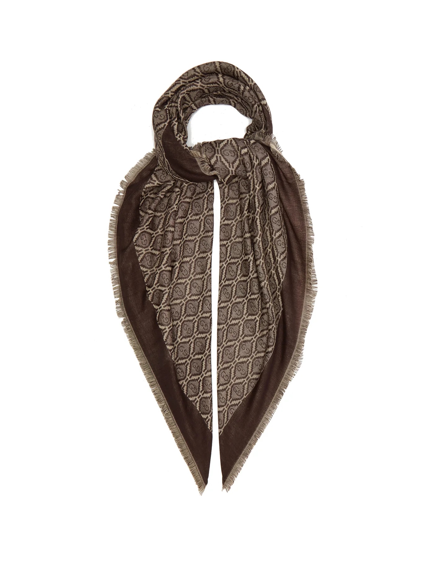 Fringed logo-jacquard cotton-blend scarf - 1