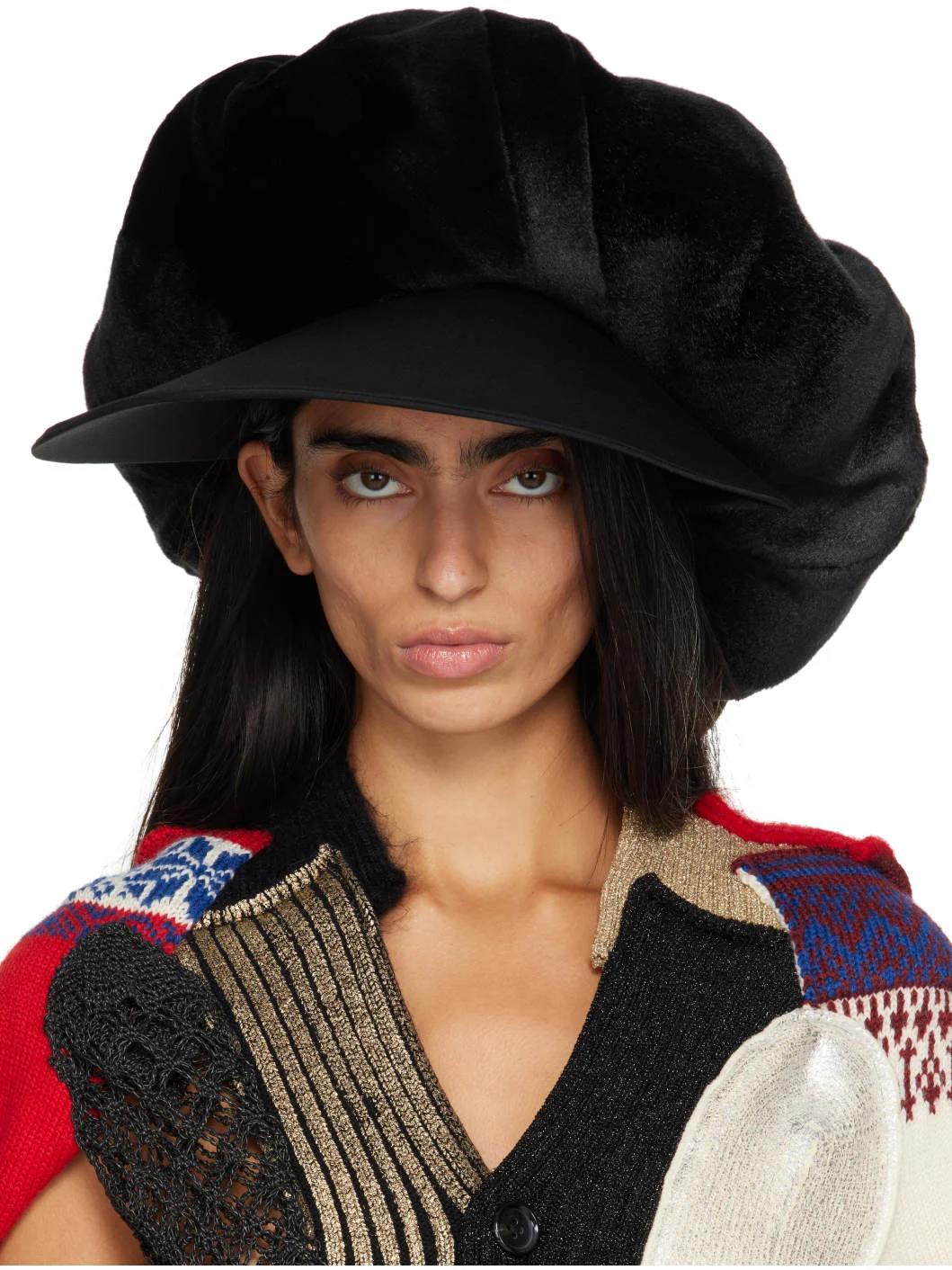 Black Faux Fur & Wool Gabardine Hat - 1