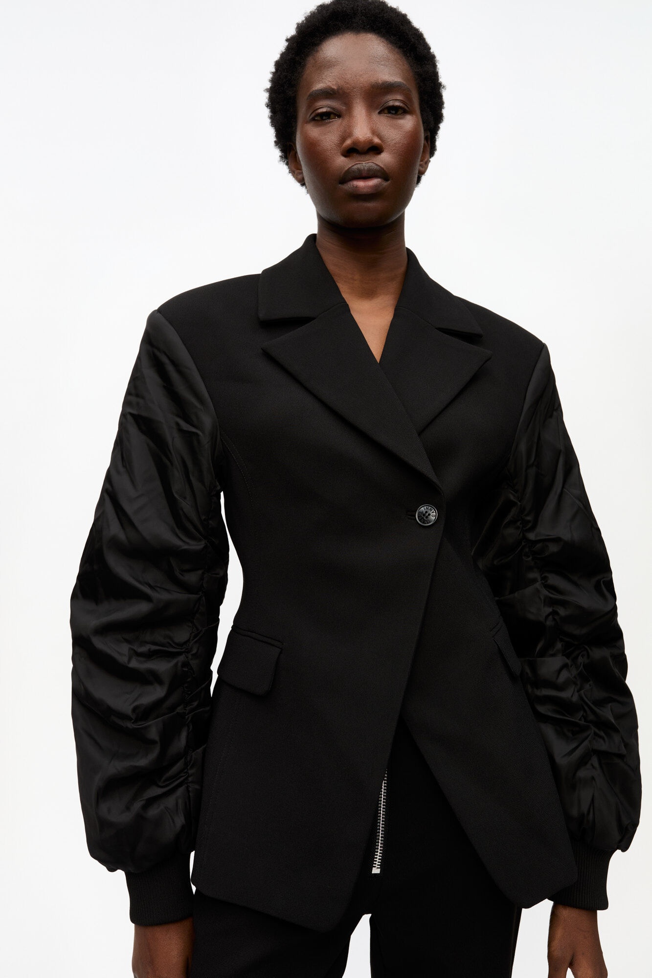 BLACK BONDED CREPE MIX JACKET - 5