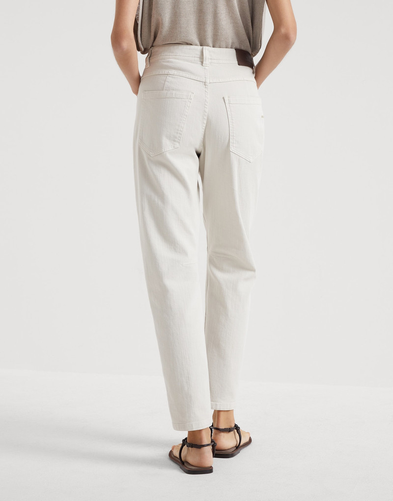 Brunello Cucinelli Stretch dyed denim slim tapered trousers with monili outlook