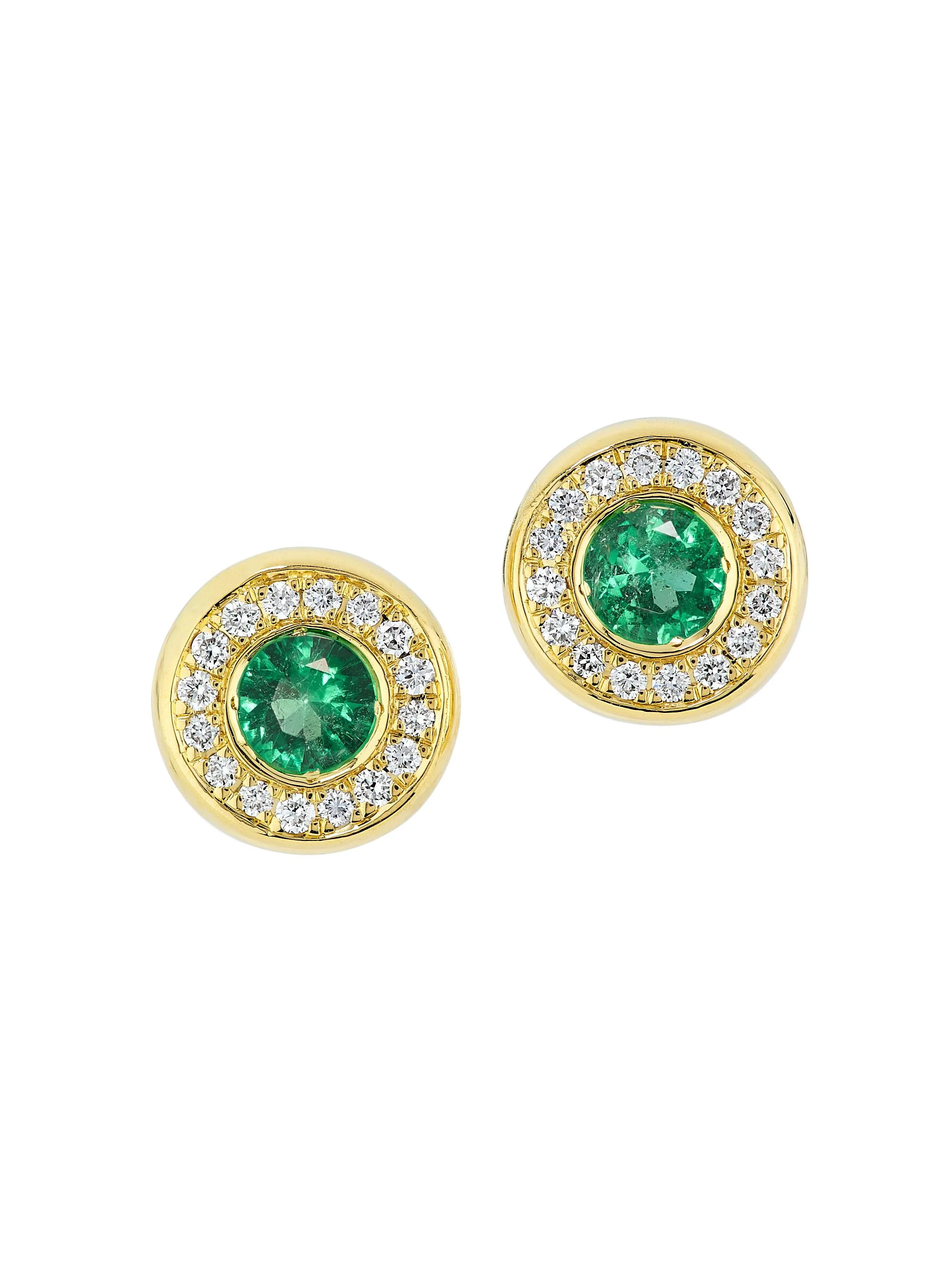 Women's 18K Yellow Gold, Gemstone & 0.14 TCW Diamond Halo Stud Earrings - Emerald - 1