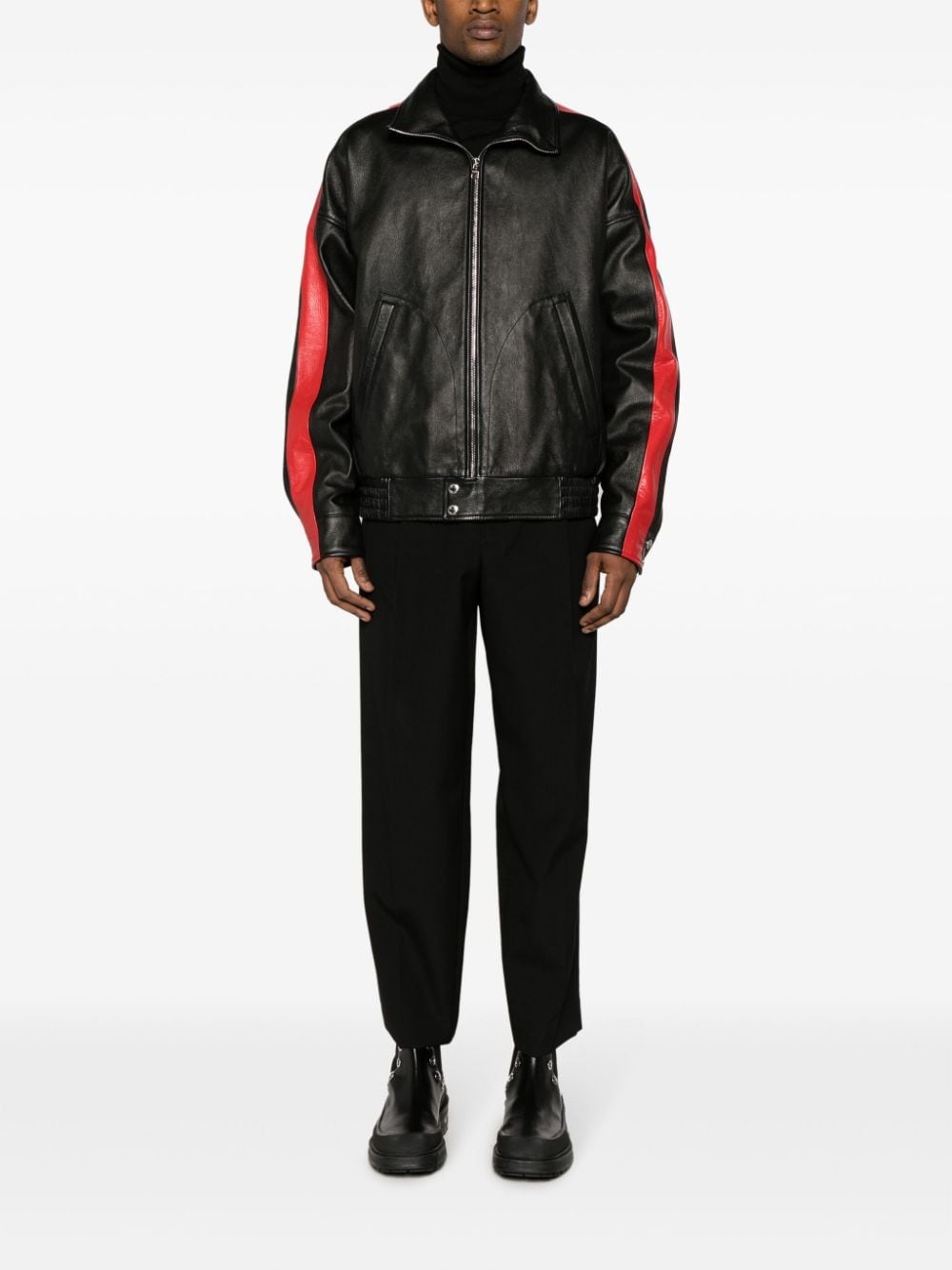 striped leather Biker jacket - 2