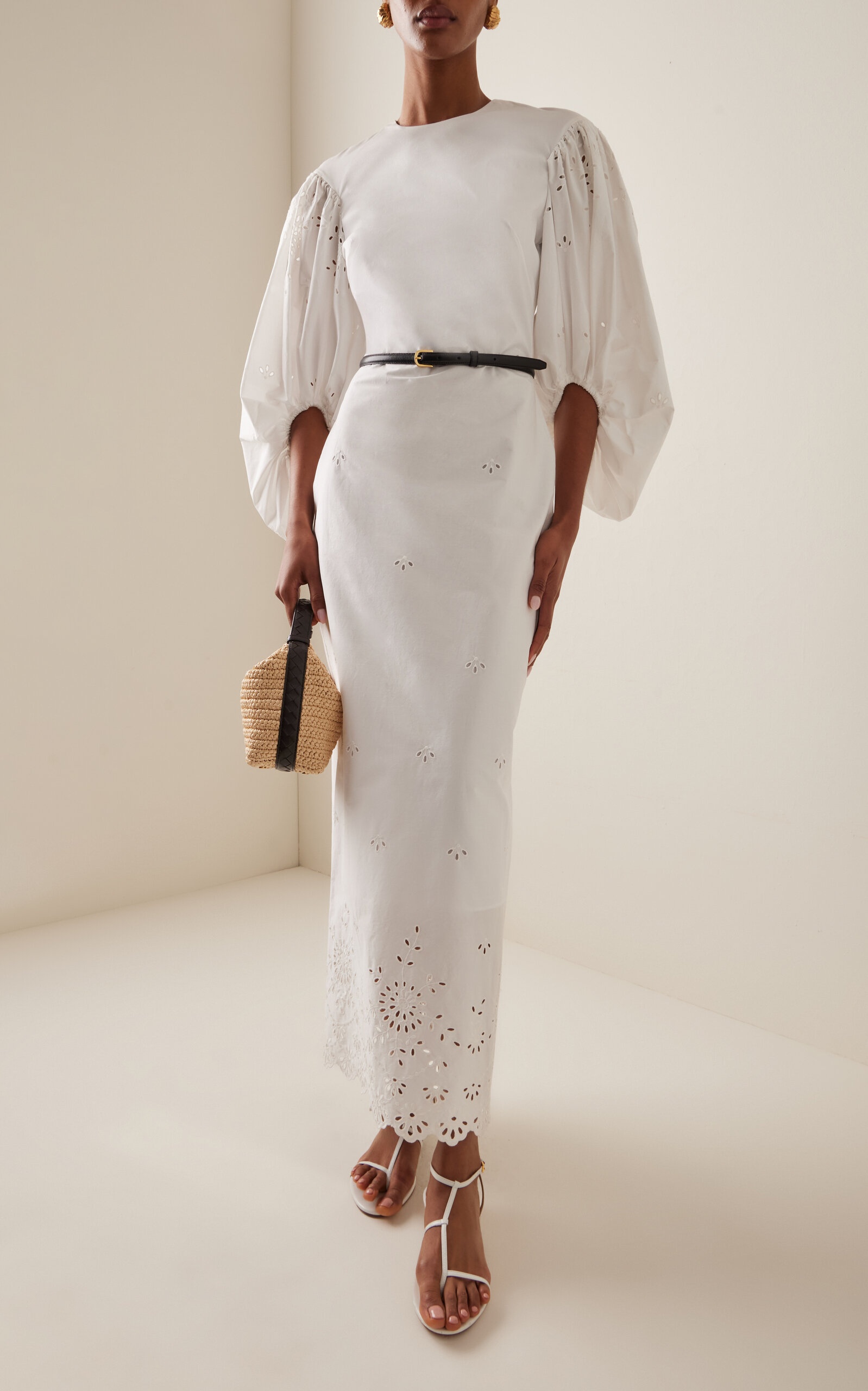Danielle Puff-Sleeve Cotton-Blend Maxi Dress white - 2