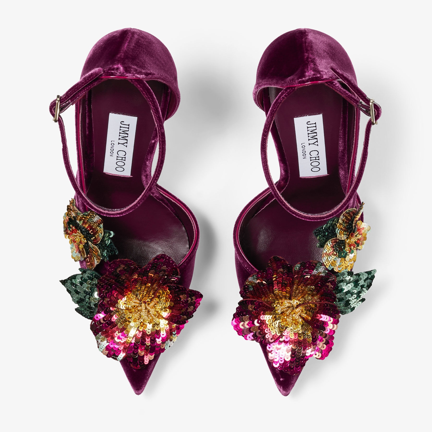 Azara 100
Boysenberry Velvet Pumps with Sequin Flowers - 5