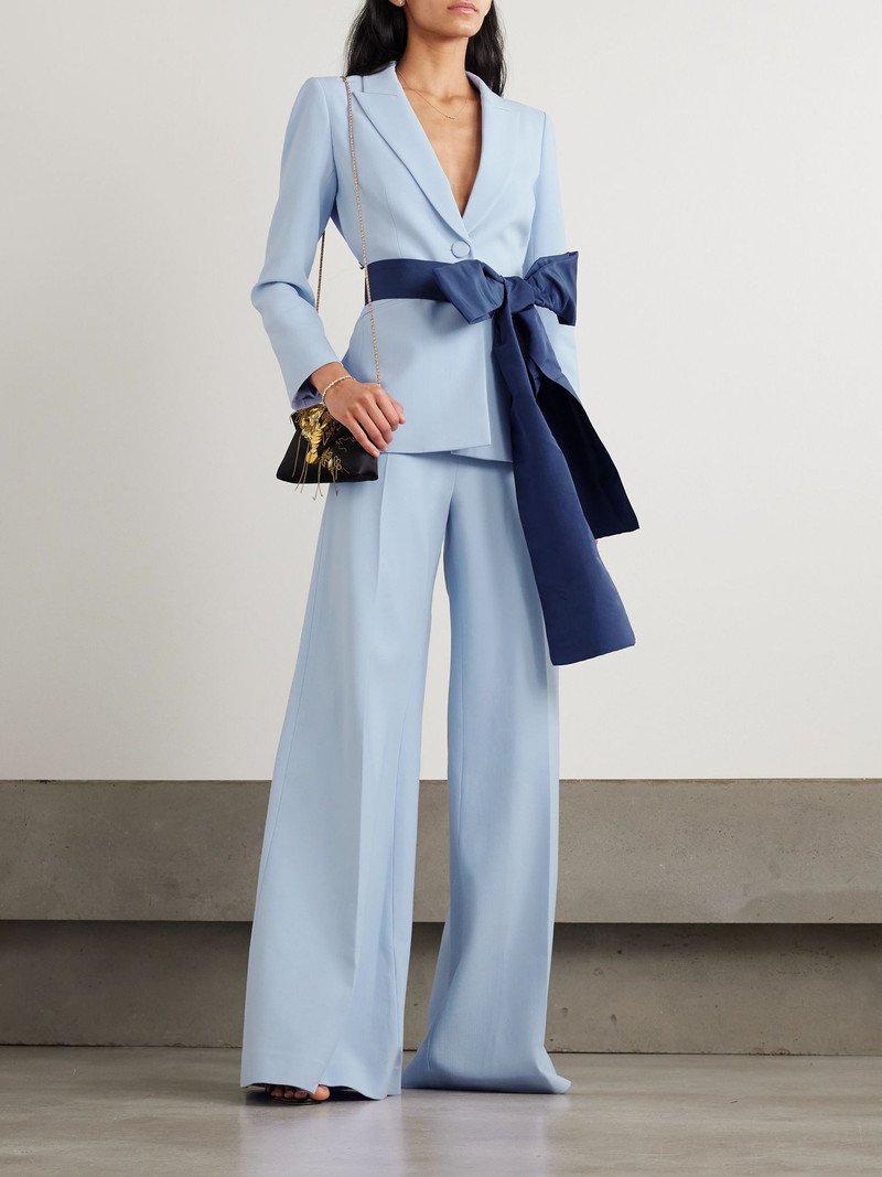 CAROLINA HERRERA Belted wool-blend crepe blazer Blue outlook