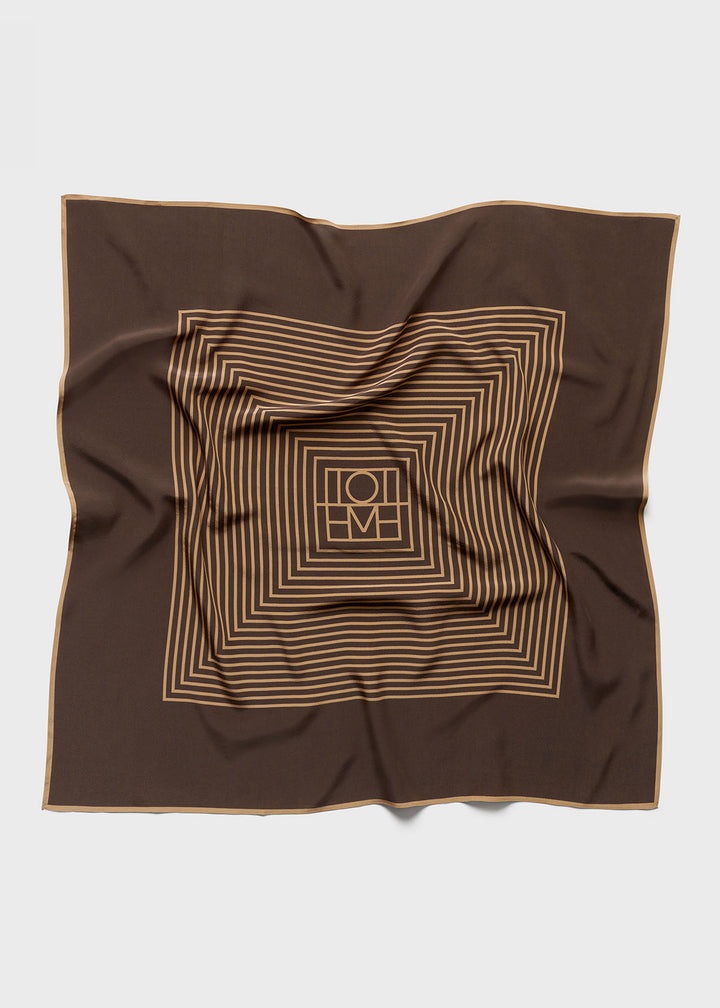 Centered monogram silk scarf dark brown - 9